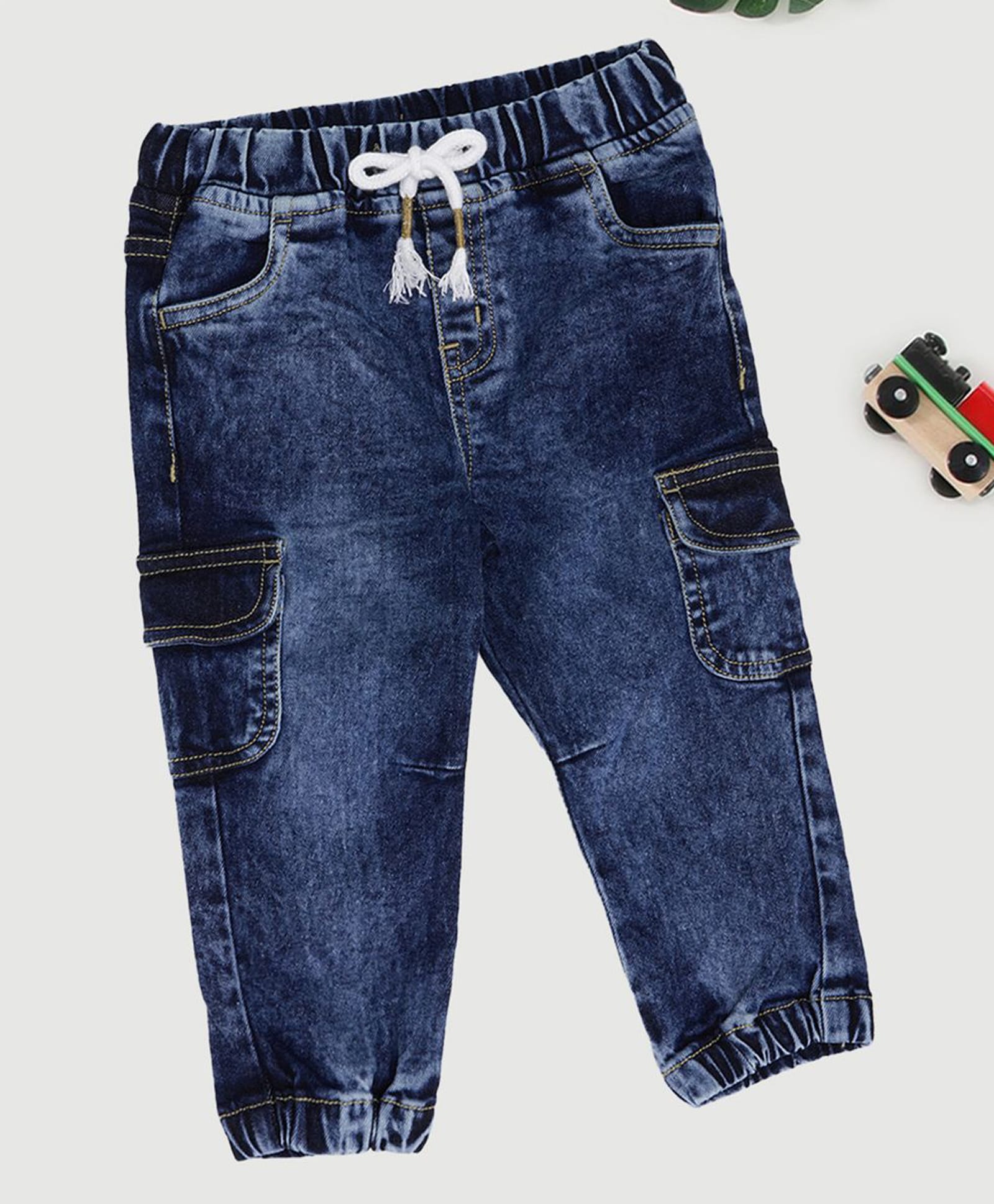 Pantaloons Baby Woven Solid Washed Cargo Style Jeans - Light Blue-image-21
