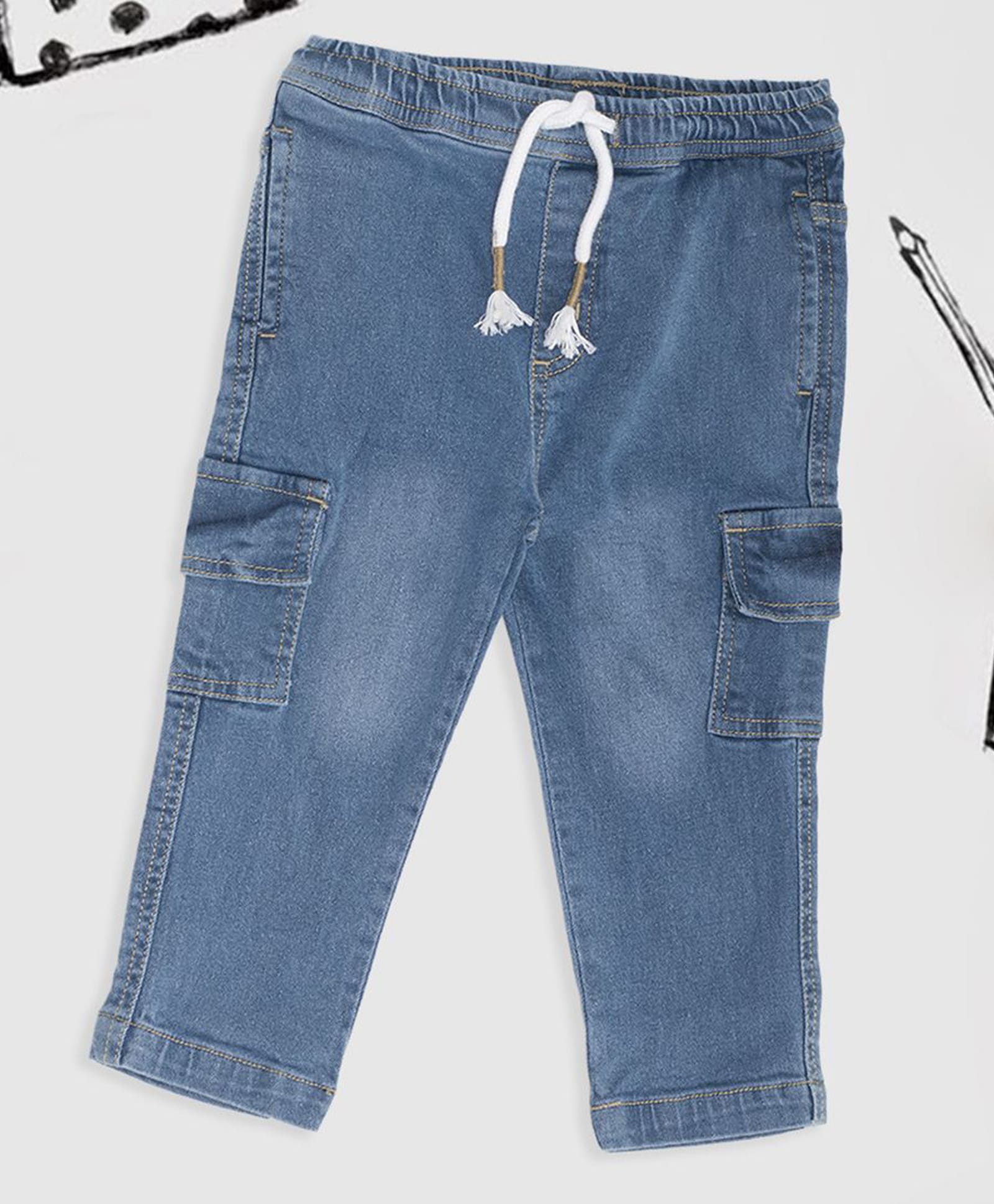 Pantaloons Baby Woven Solid Washed Cargo Style Jeans - Blue-picture-17