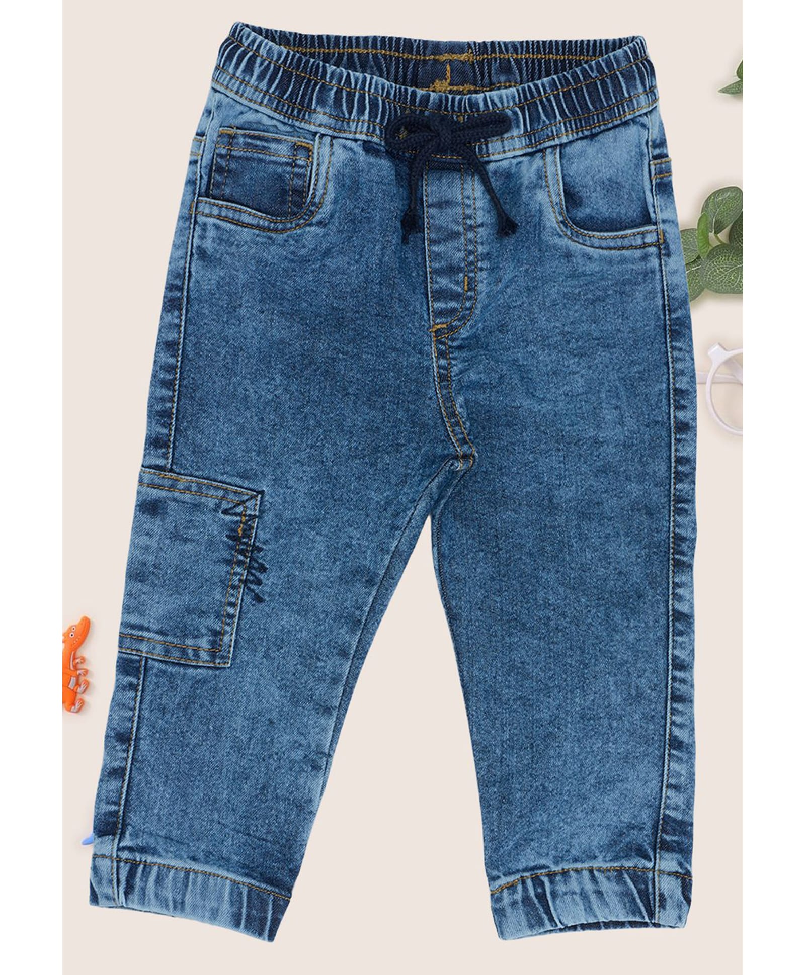 Pantaloons Baby Woven Solid Washed Cargo Style Jeans - Blue-picture-10