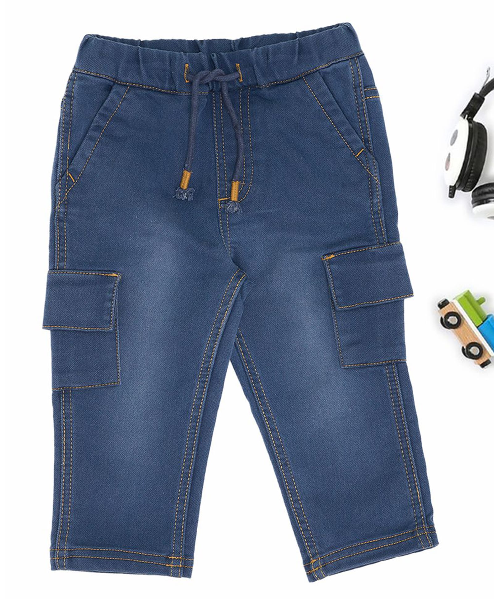 Pantaloons Baby Woven Solid Washed Cargo Style Jeans - Blue-picture-11