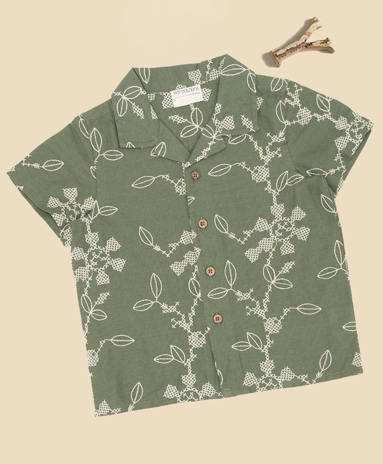 Pantaloons Baby Cotton Wovne Half Sleeves Abstract Embroidered Shirt - Green-picture-23