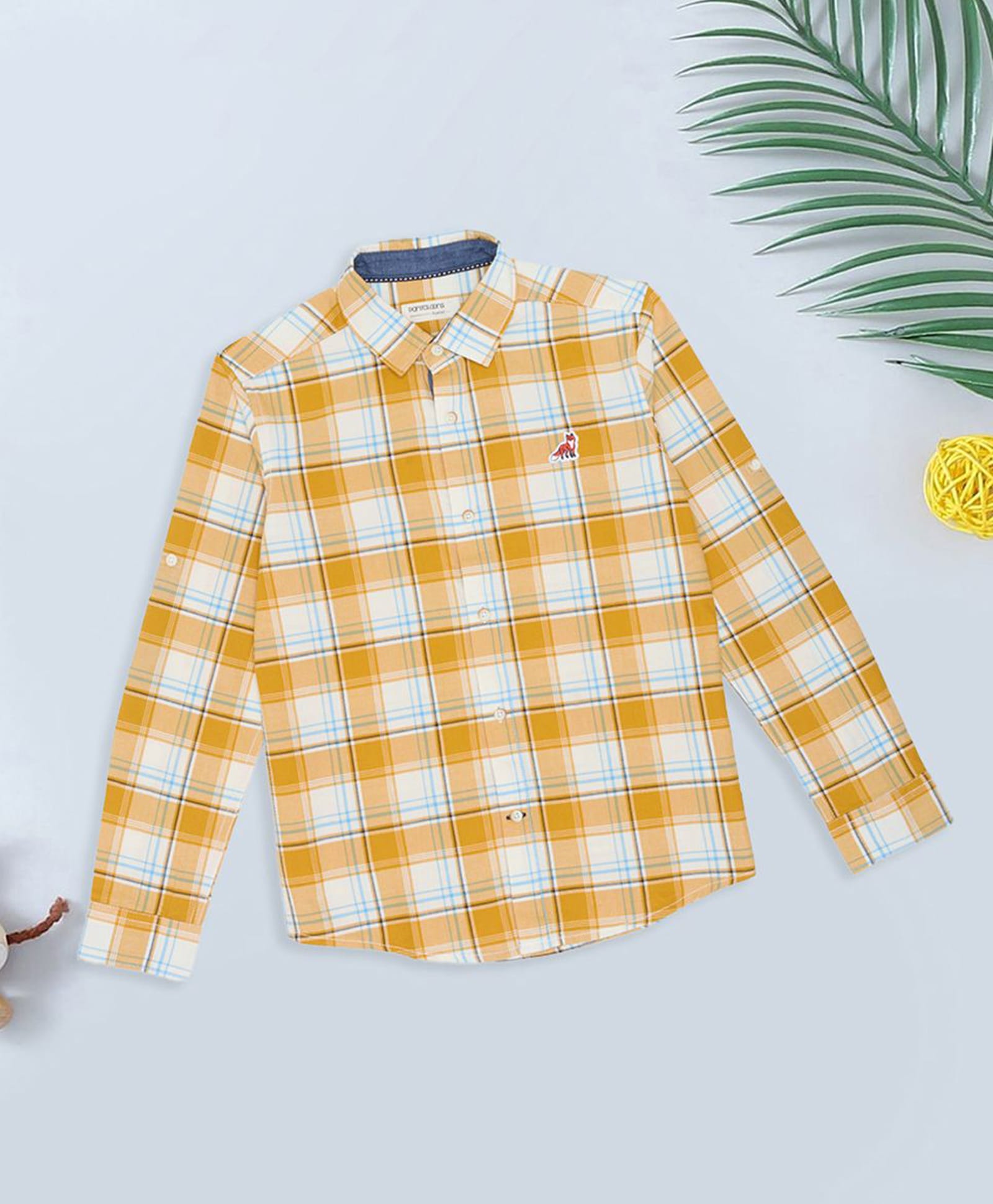 Pantaloons Baby Cotton Woven Full Sleeves Checked Shirt - Mustard-image-38