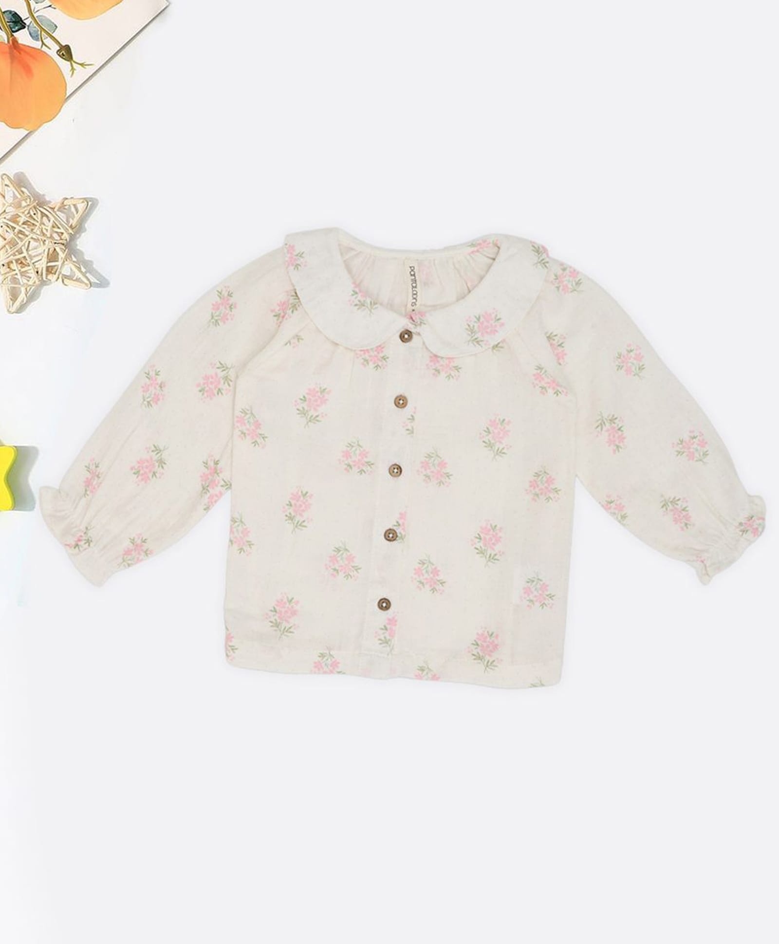 Pantaloons Baby Cotton Woven Full Sleeves Floral Printed Top - Off White-image-35