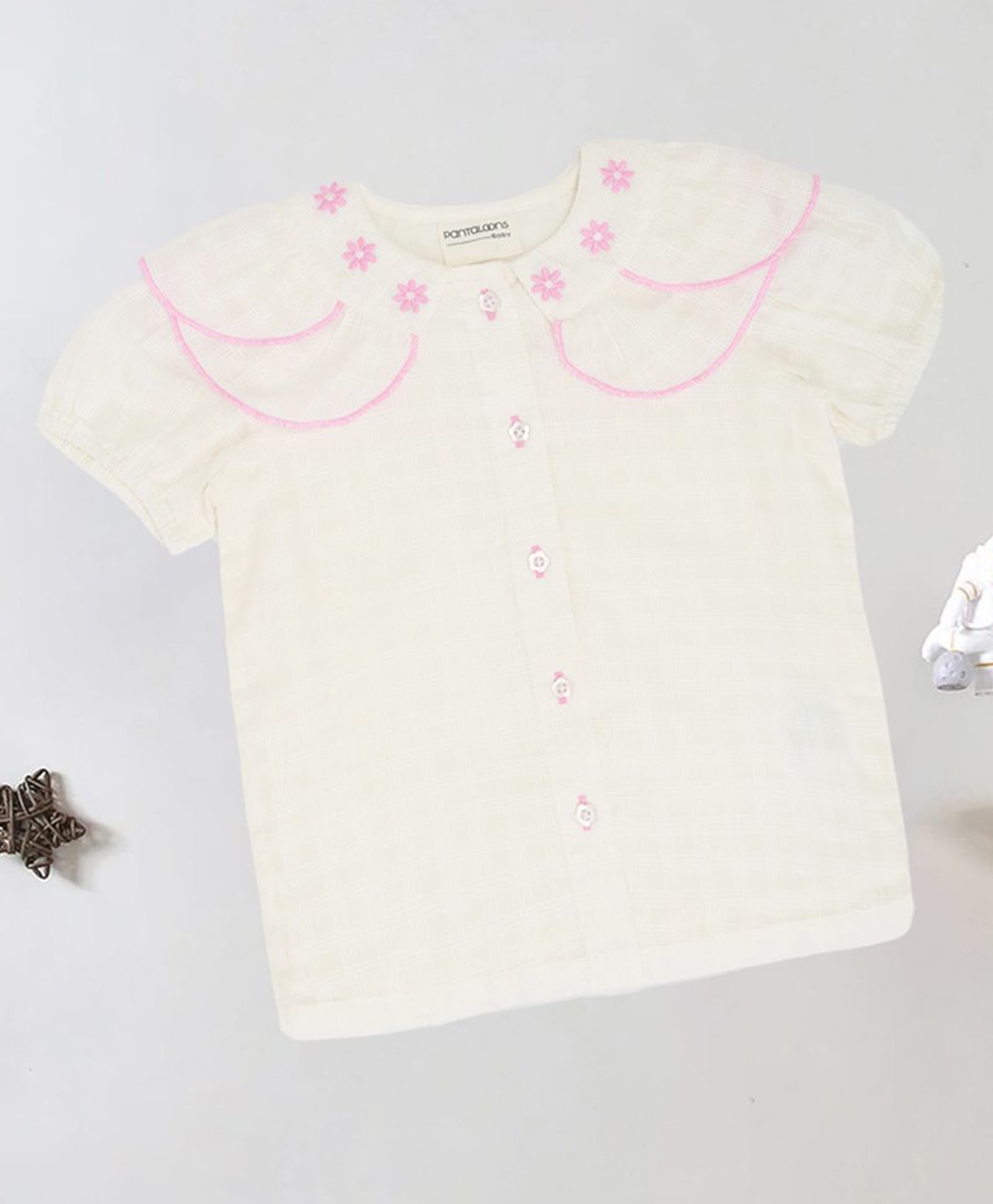 Pantaloons Baby Cotton Woven Full Sleeves Floral Embroidered Top - Off white-picture-20