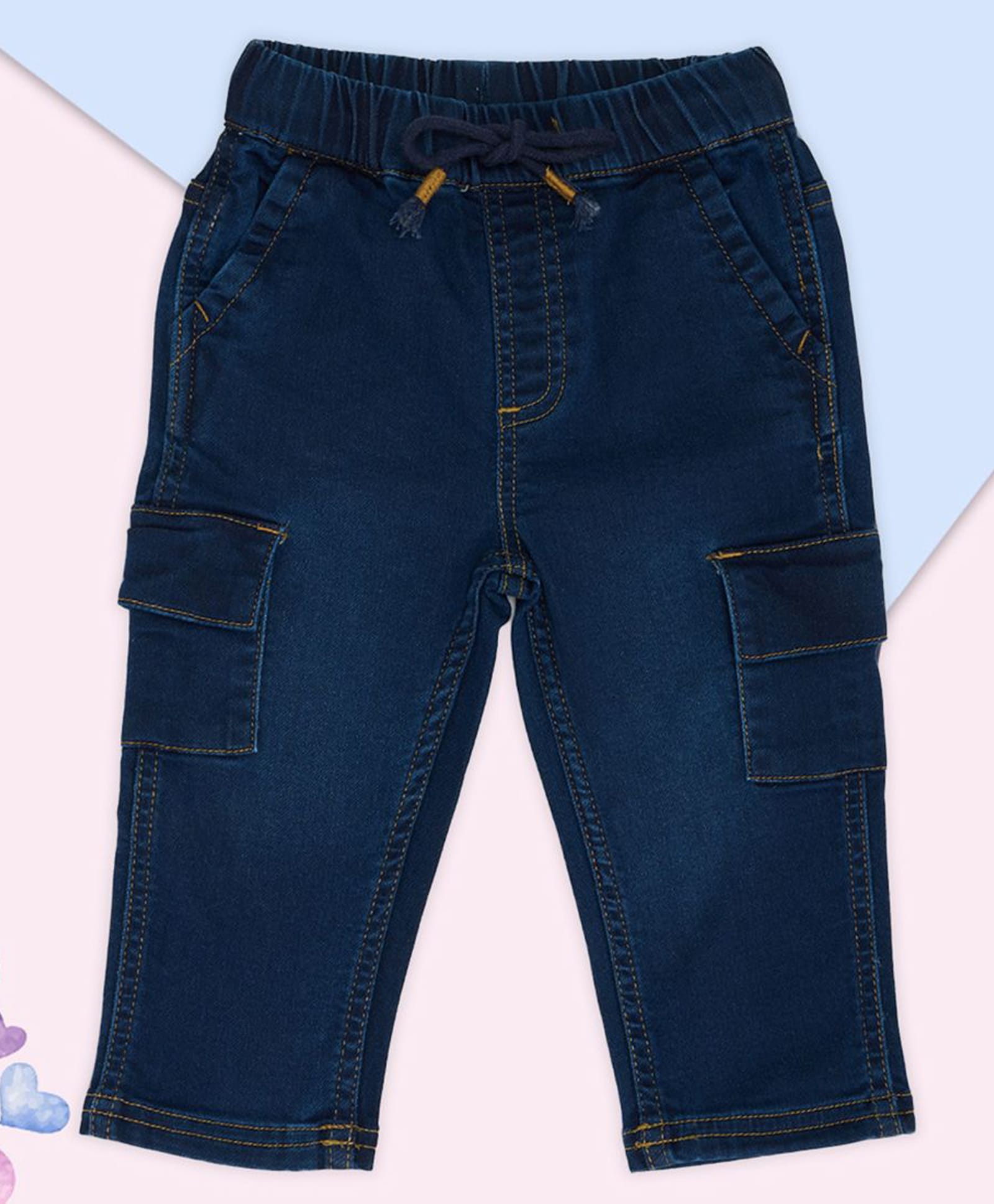 Pantaloons Baby Knit Washed Solid Cargo Jeans - Blue-picture-23