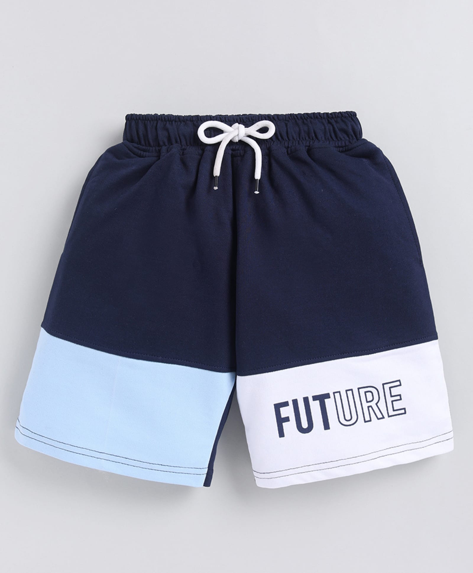 Kidcity Cotton Sinker Knit Colour Blocked Future Text Printed Shorts - Multi Colour-picture-11