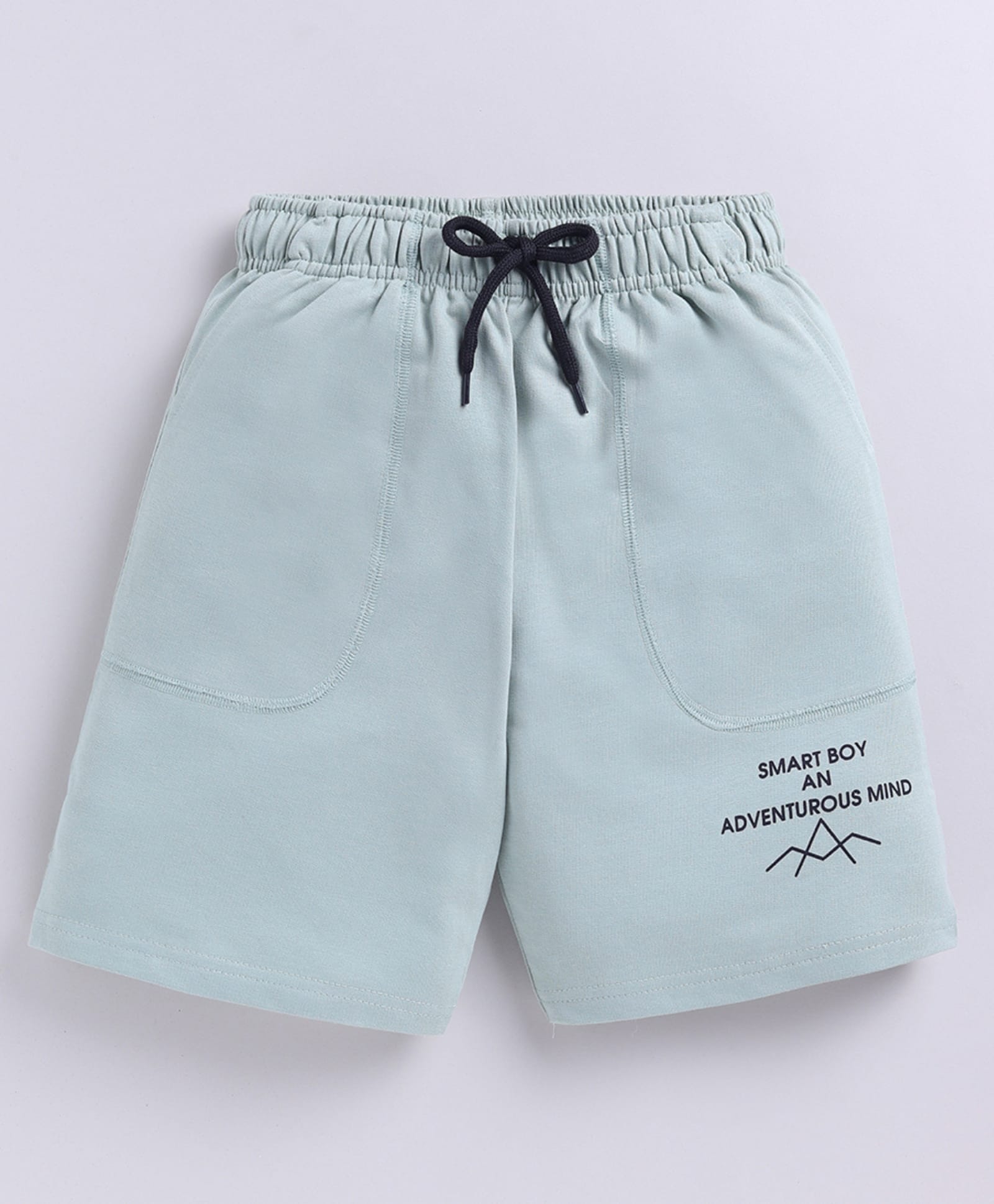 Kidcity Cotton Sinker Knit Smart Boy An Adventurous Mind Text Printed Shorts - Light Green-picture-10