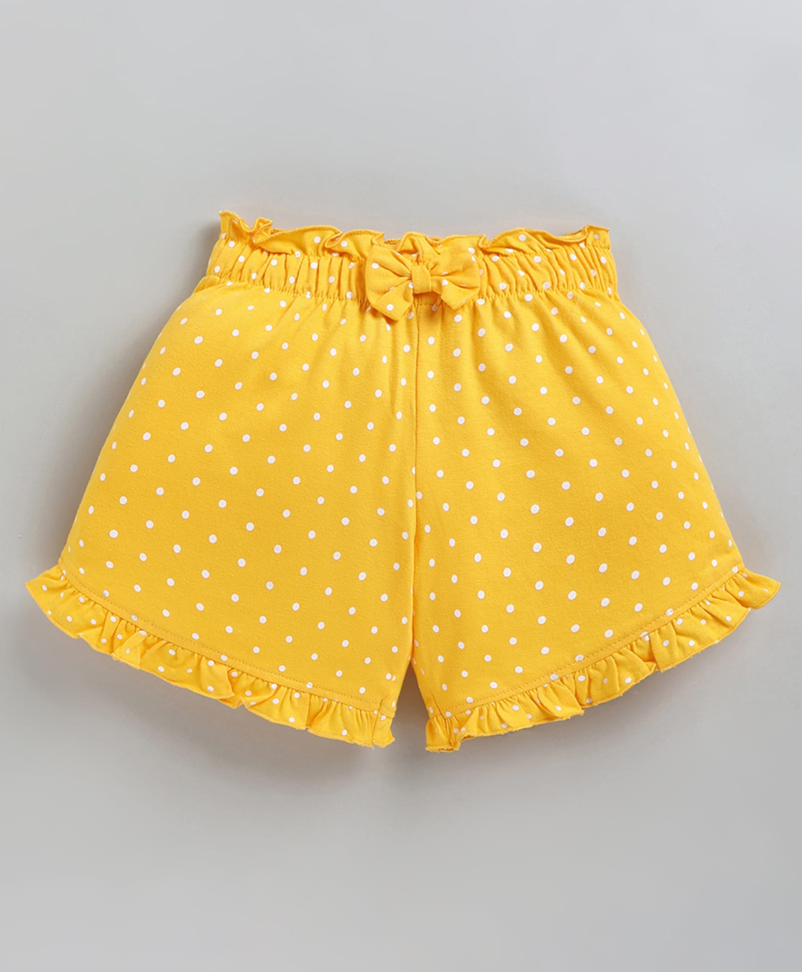 Kidcity Cotton Sinker Knit Polka Dots Printed Bow Applique Detailed Shorts - Yellow-image-39