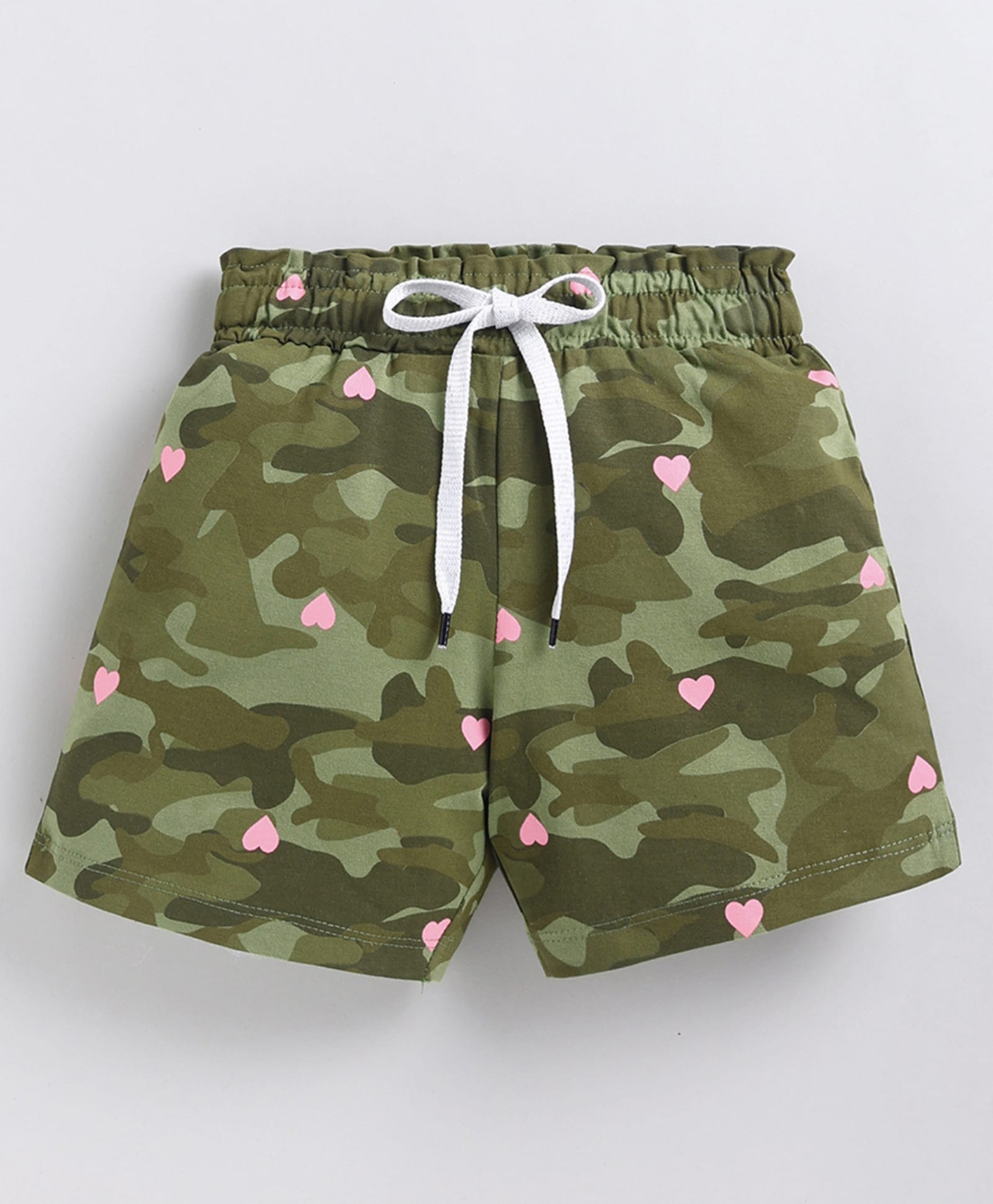 Kidcity Cotton Sinker Knit Camouflage & Hearts Printed Shorts - Dark Green-picture-33