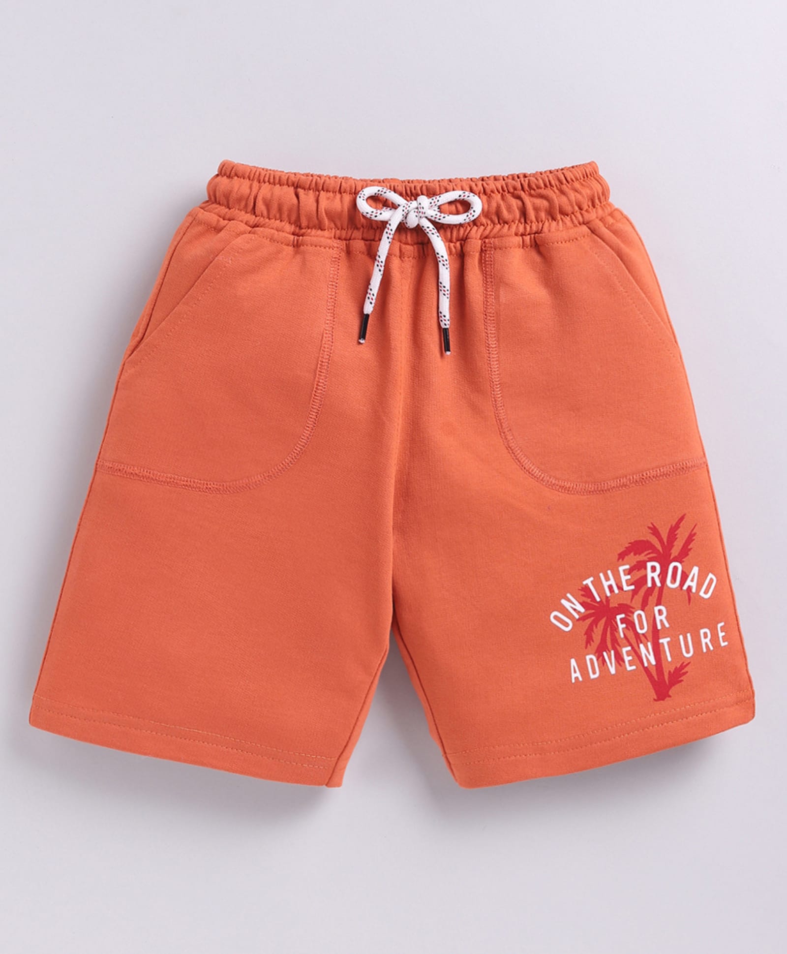Kidcity Cotton Sinker Knit On The Road For Adventure Text Printed Shorts - Rust Orange-picture-29