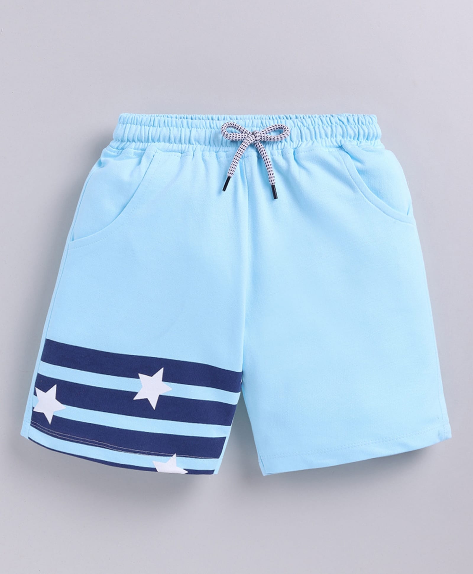 Kidcity Cotton Sinker Knit Striped & Stars Printed Shorts - Light Blue-image-32