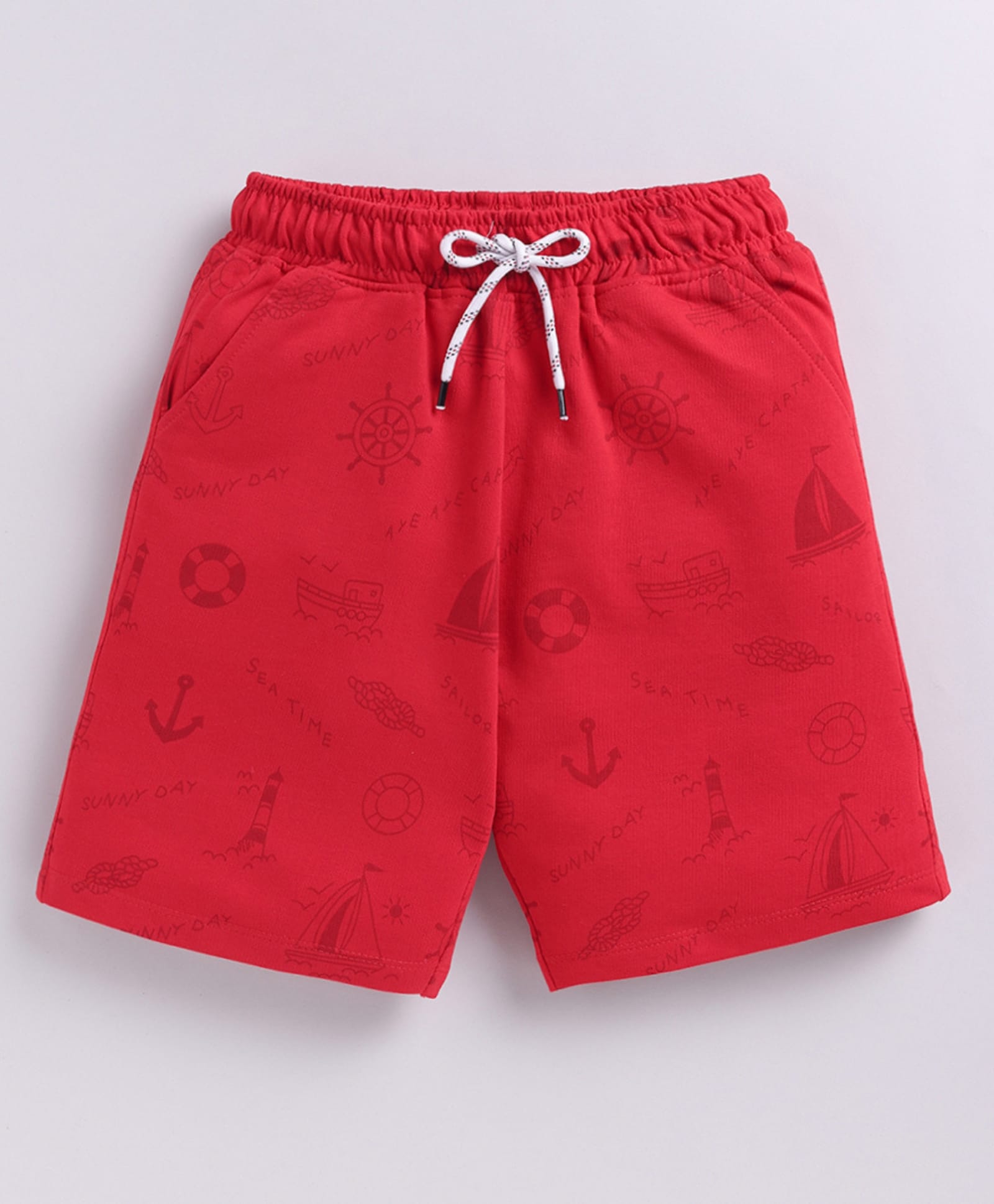 Kidcity Cotton Sinker Knit Nautical Theme Printed Shorts - Dark Red-image-26