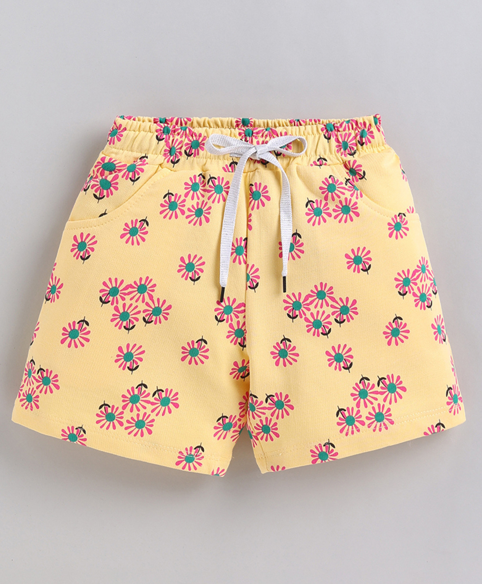 Kidcity Cotton Sinker Knit Floral Printed Shorts - Yellow-picture-19