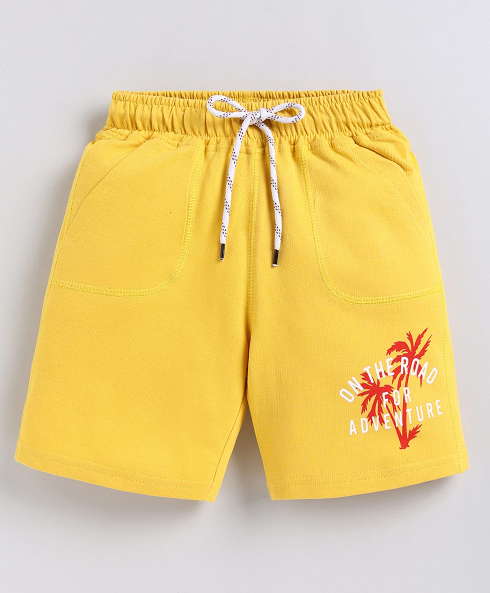 Kidcity Cotton Sinker Knit On The Road For Adventure Text Printed Shorts - Mustard-picture-30