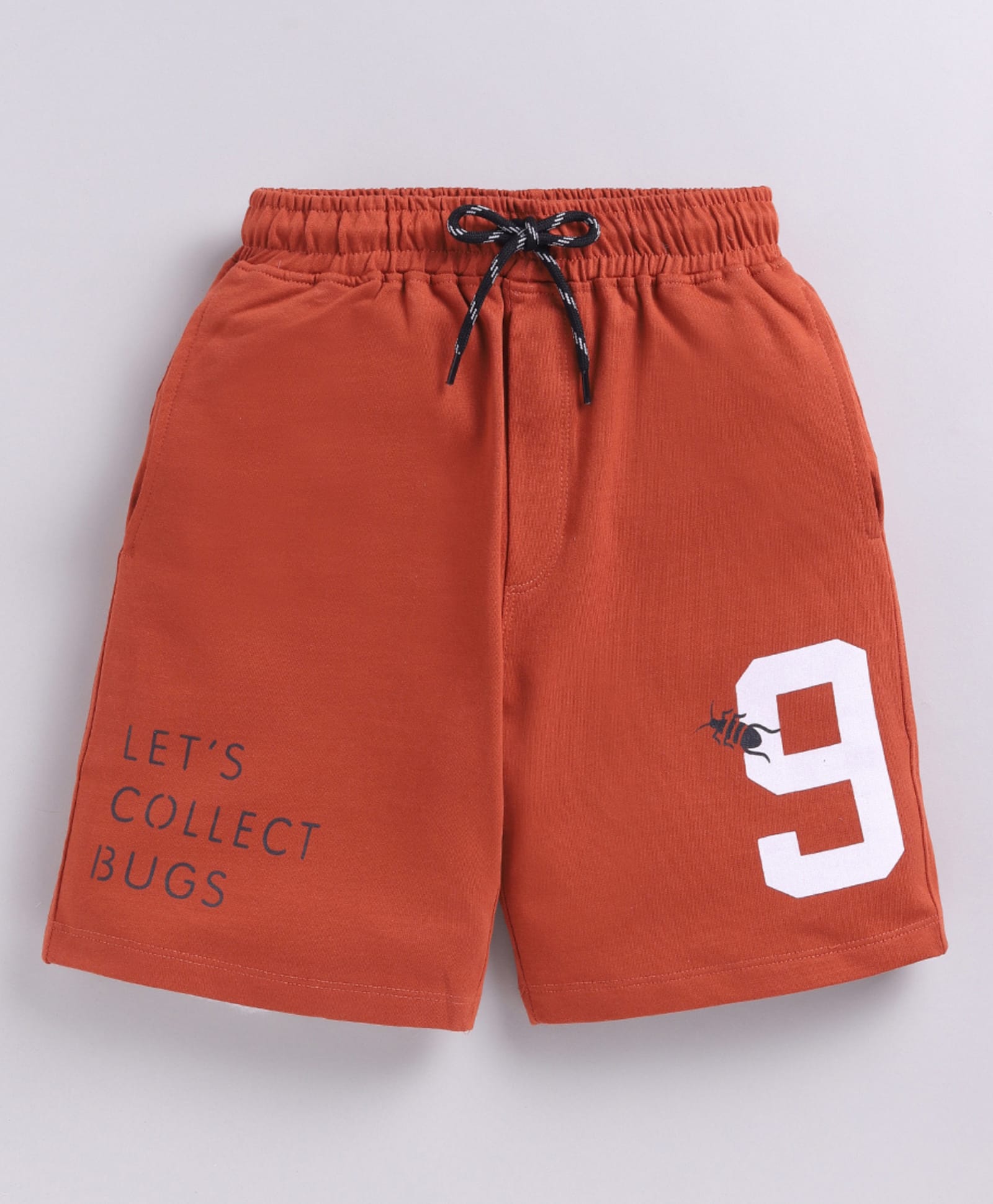 Kidcity Cotton Sinker Knit Lets Collect Bugs Text Printed Shorts - Rust Orange-picture-28