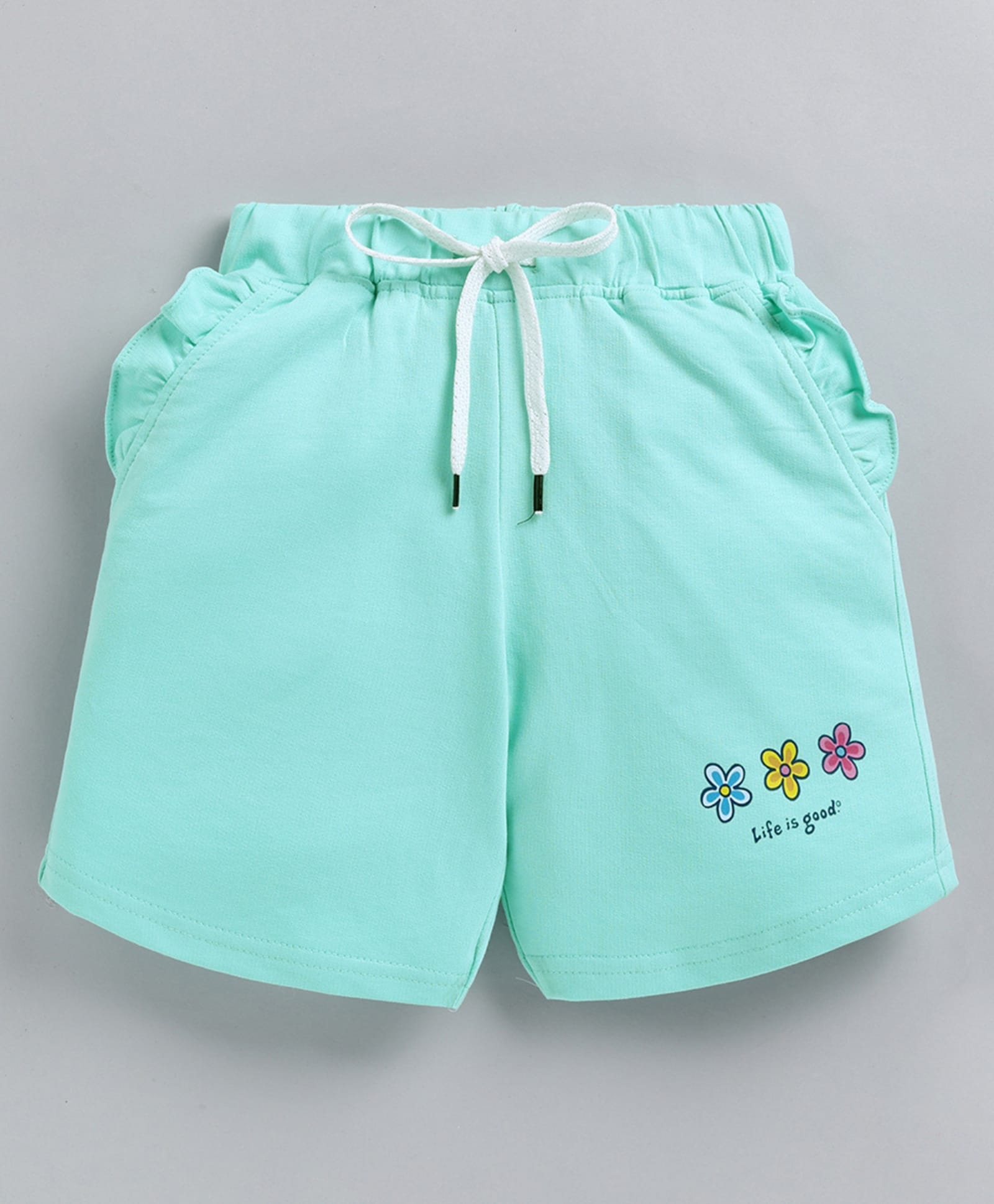 Kidcity Cotton Sinker Knit Floral & Life Is Good Text Printed Shorts - Aqua Blue-picture-27