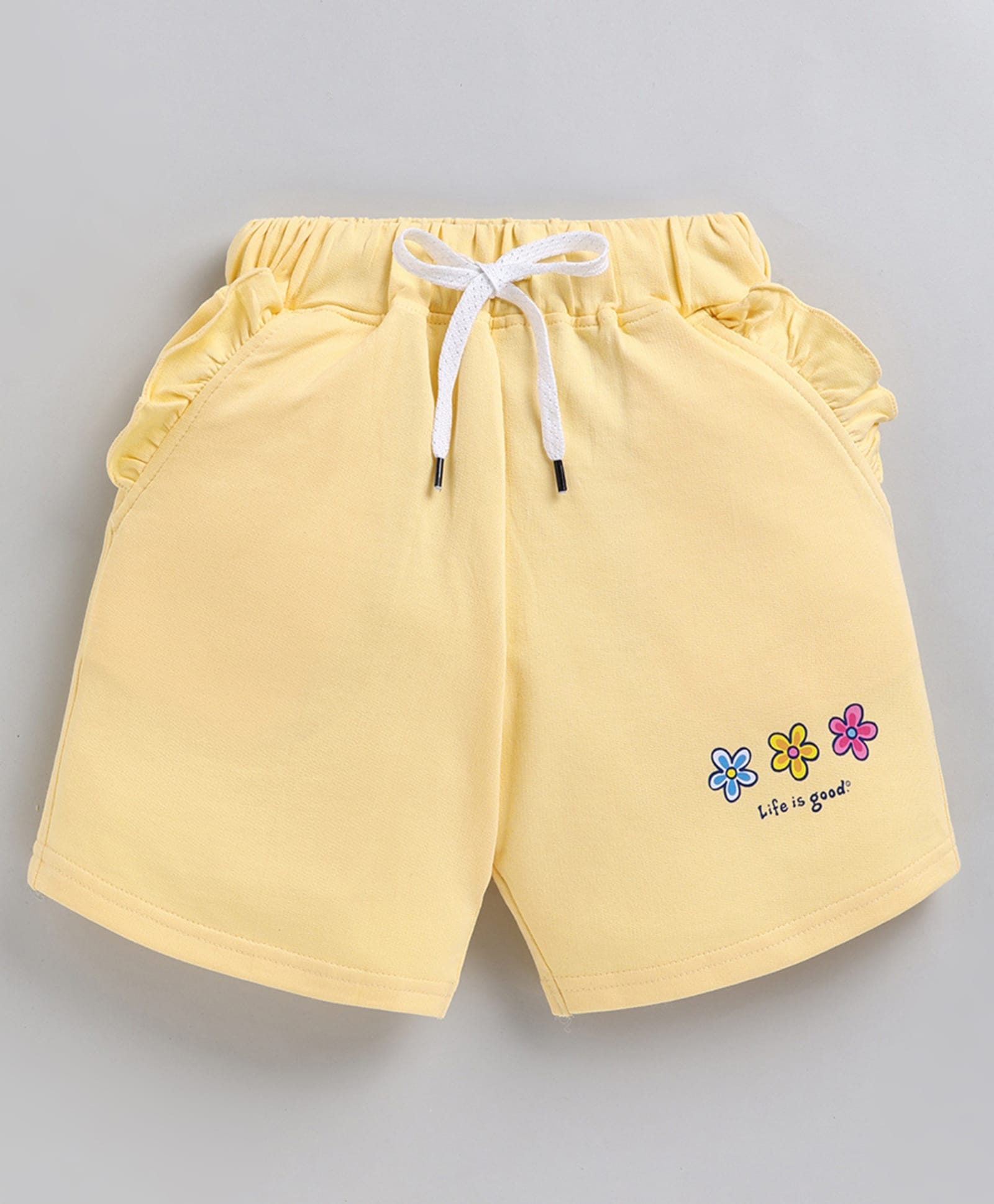 Kidcity Cotton Sinker Knit Floral & Life Is Good Text Printed Shorts - Yellow-picture-22