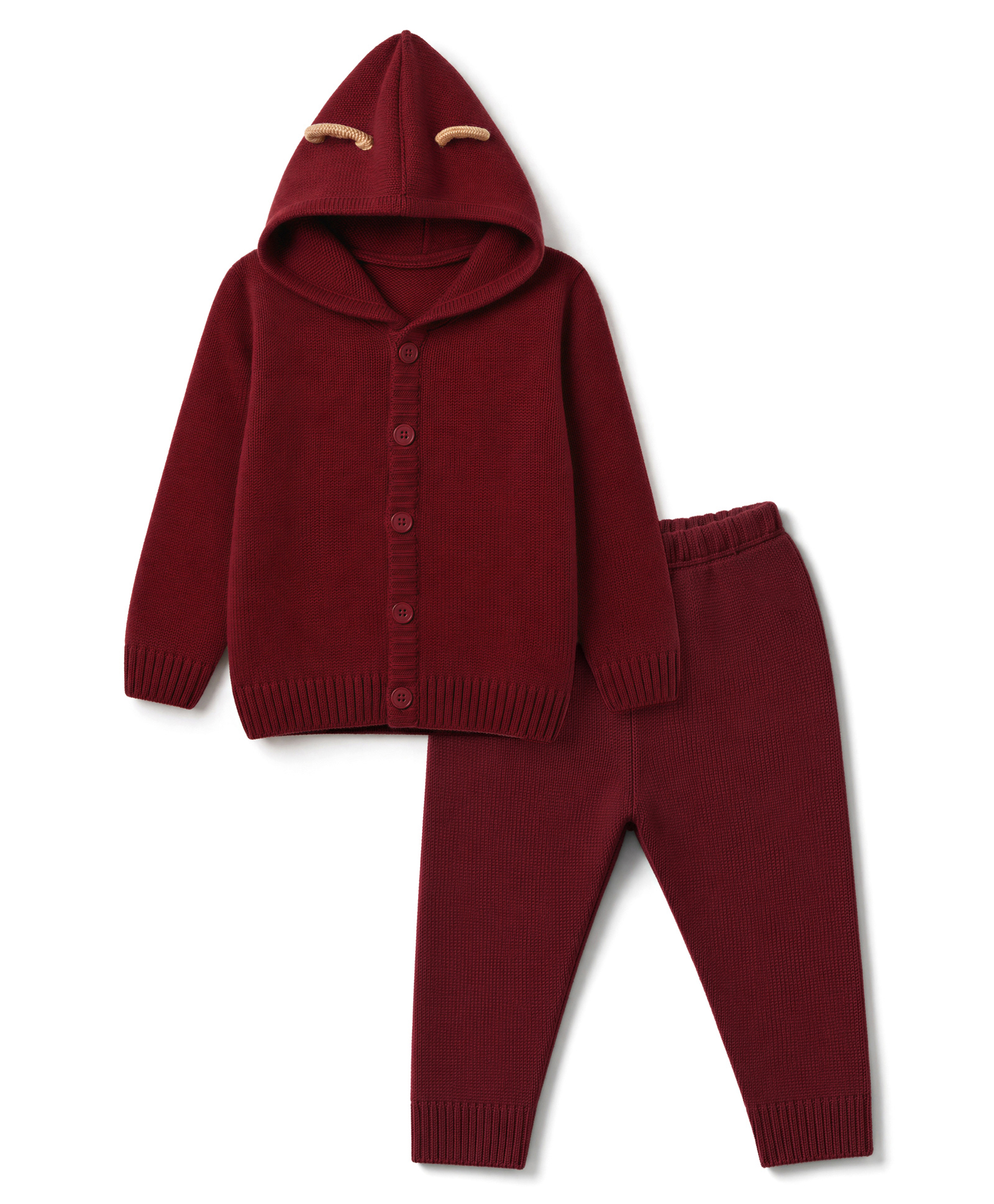 Babyoye Cotton Knit Chenille Yarn Hooded Baby Sweater Set - Maroon-image-43