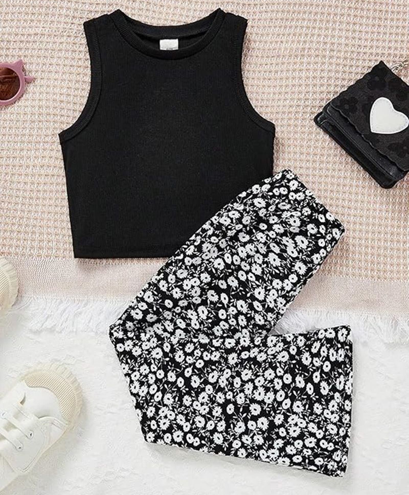 tior Woven Sleeveless Ribbed Crop Top & Palazzo Set - Black-picture-31