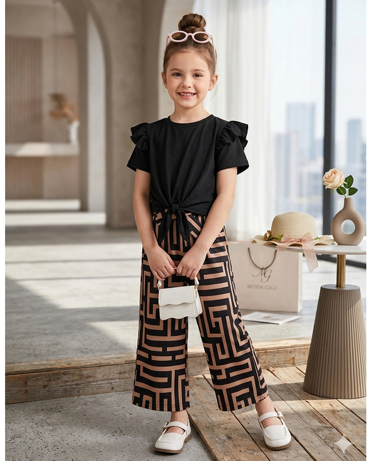 tior Woven Half Sleeves Solid Top & Pants Set - Black-image-8