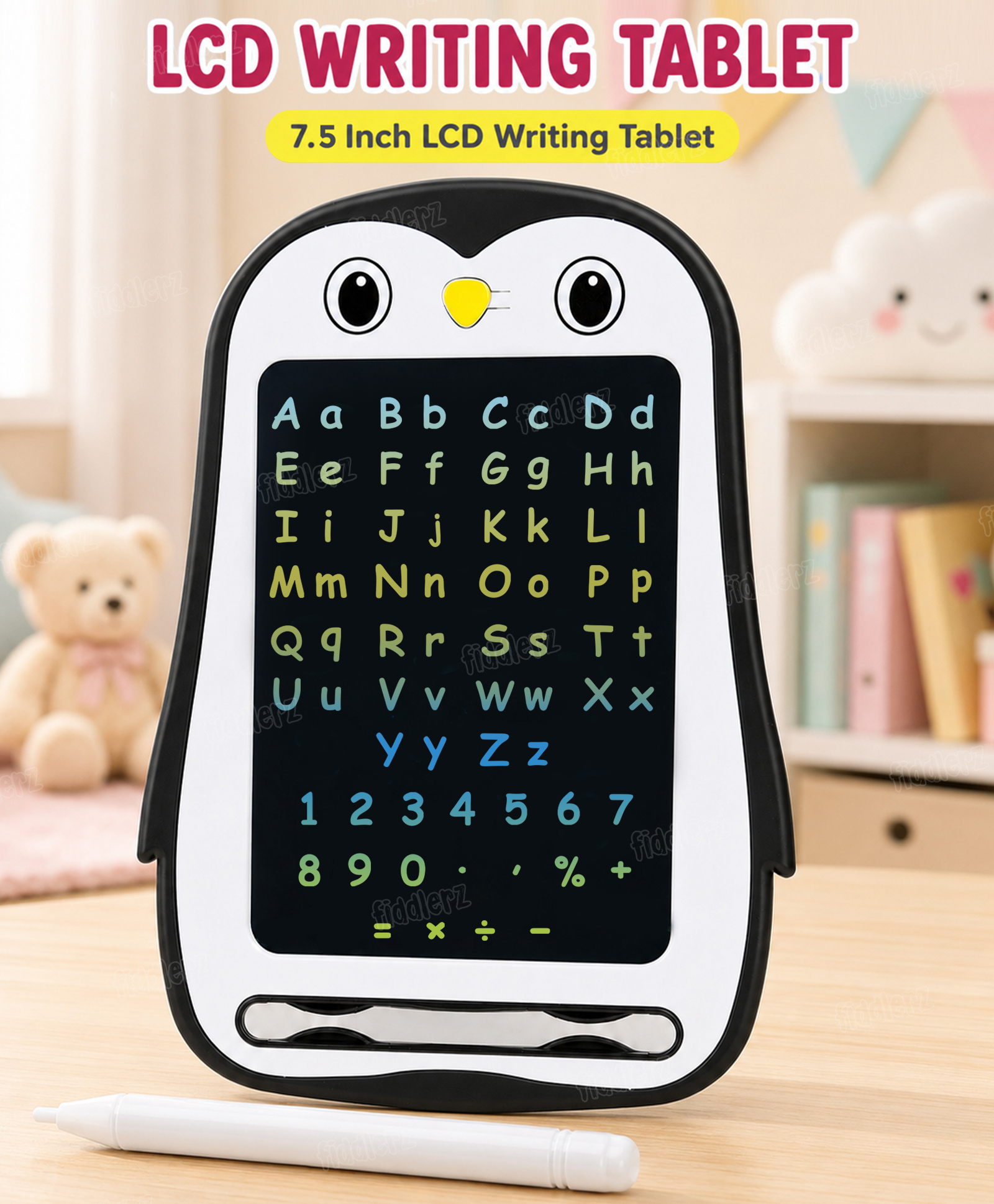 Fiddlerz LCD Writing Tablet for Kids Electronic Magic Slate Drawing Doodle Rough Digital Pad with Pen Graphic Tab Smart Notepad | One Click Clear & Content Lock Feature (7.5")-image-20