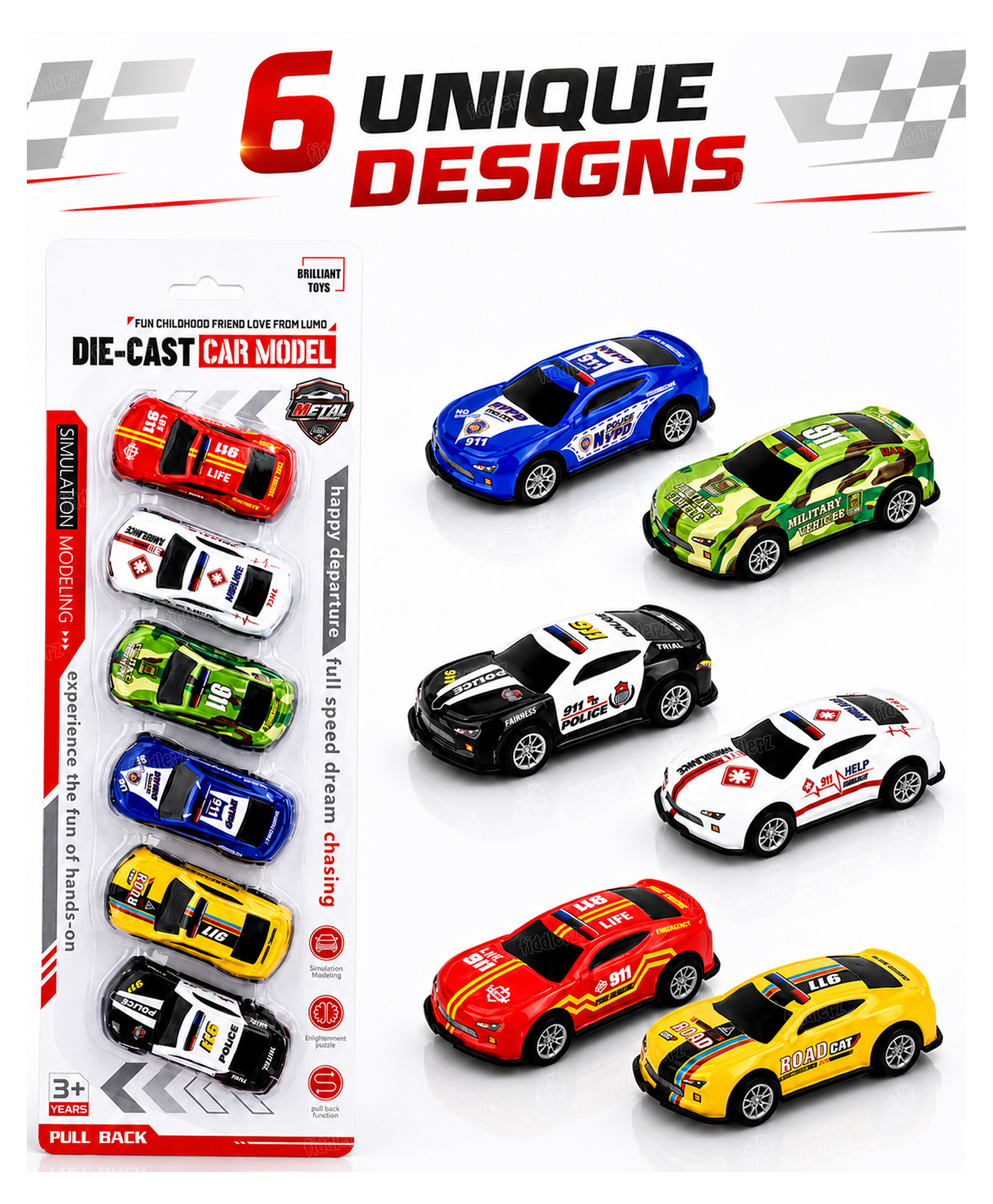 Fiddlerz Mini Metal Die Cast Car Set of 6 | Pull Back Toy Vehicle Play Set High Speed Unbreakable | Small Racing Car | Exciting Playtime Adventures| Collectible Birthday Gift for Kids & Adults-picture-15