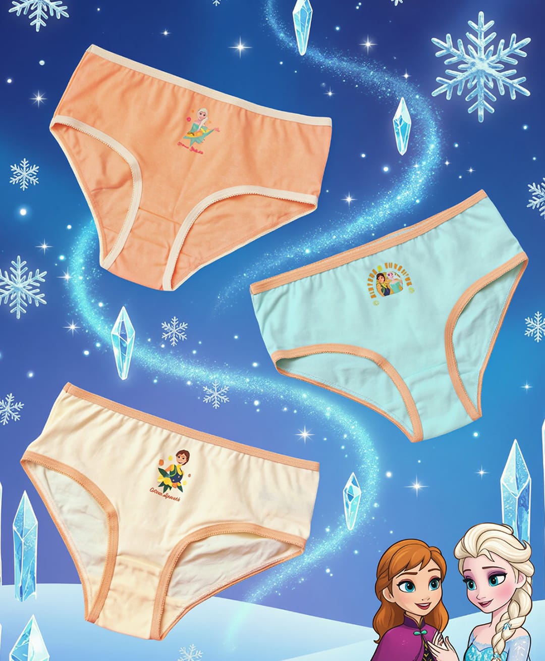 Yellow Bee Cotton Woven Disney Frozen Featuring Pack Of 3 Elsa & Anna Printed Panties - Multi Colour-picture-12