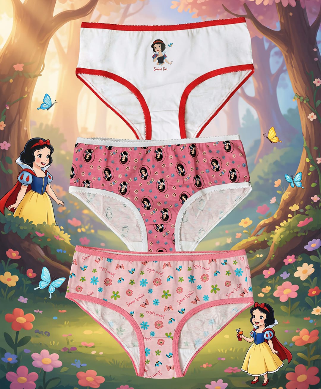 Yellow Bee Cotton Woven Disney Princess Featuring Pack Of 3 Snow White Printed Panties - Multi Colour-picture-18