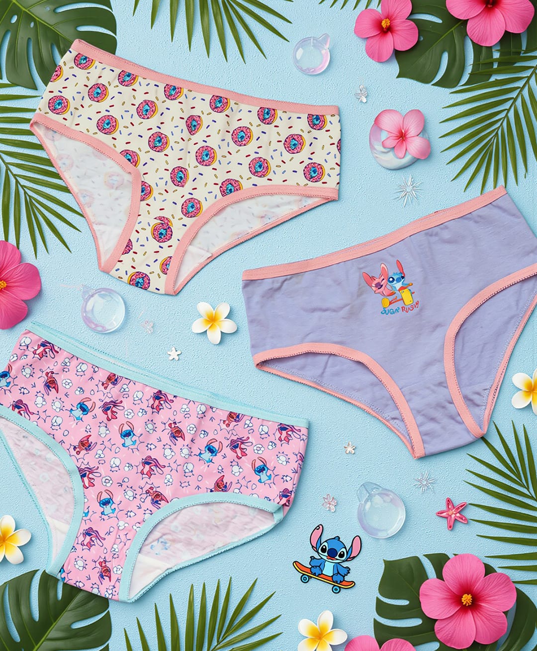 Yellow Bee Cotton Woven Lilo & Stitch Featuring Pack Of 3 Character Printed Panties - Multi Colour-picture-17