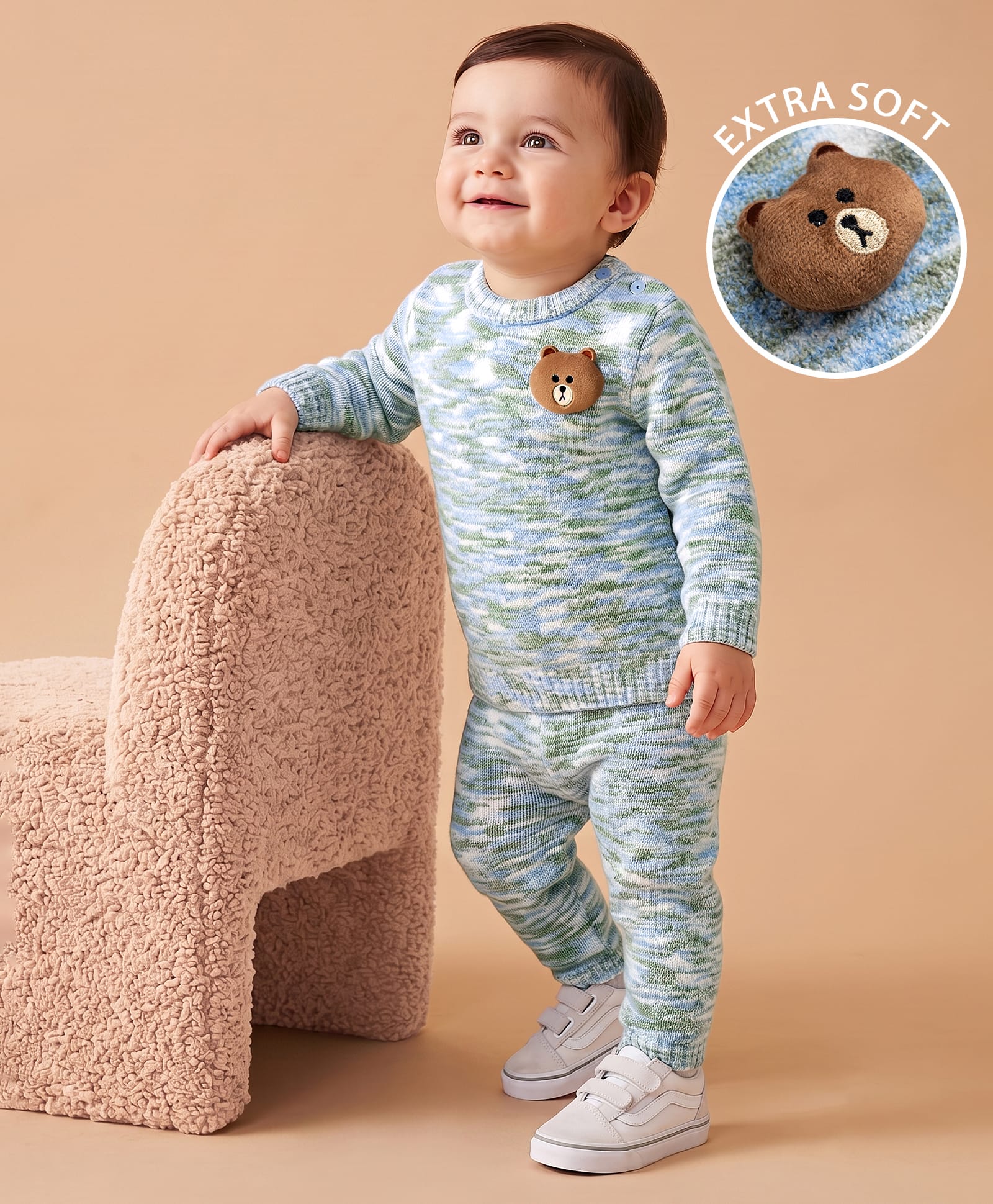 Babyoye Knit Full Sleeves Space Dyed Yarn Baby Sweater With Teddy Bear Applique - Blue-image-19