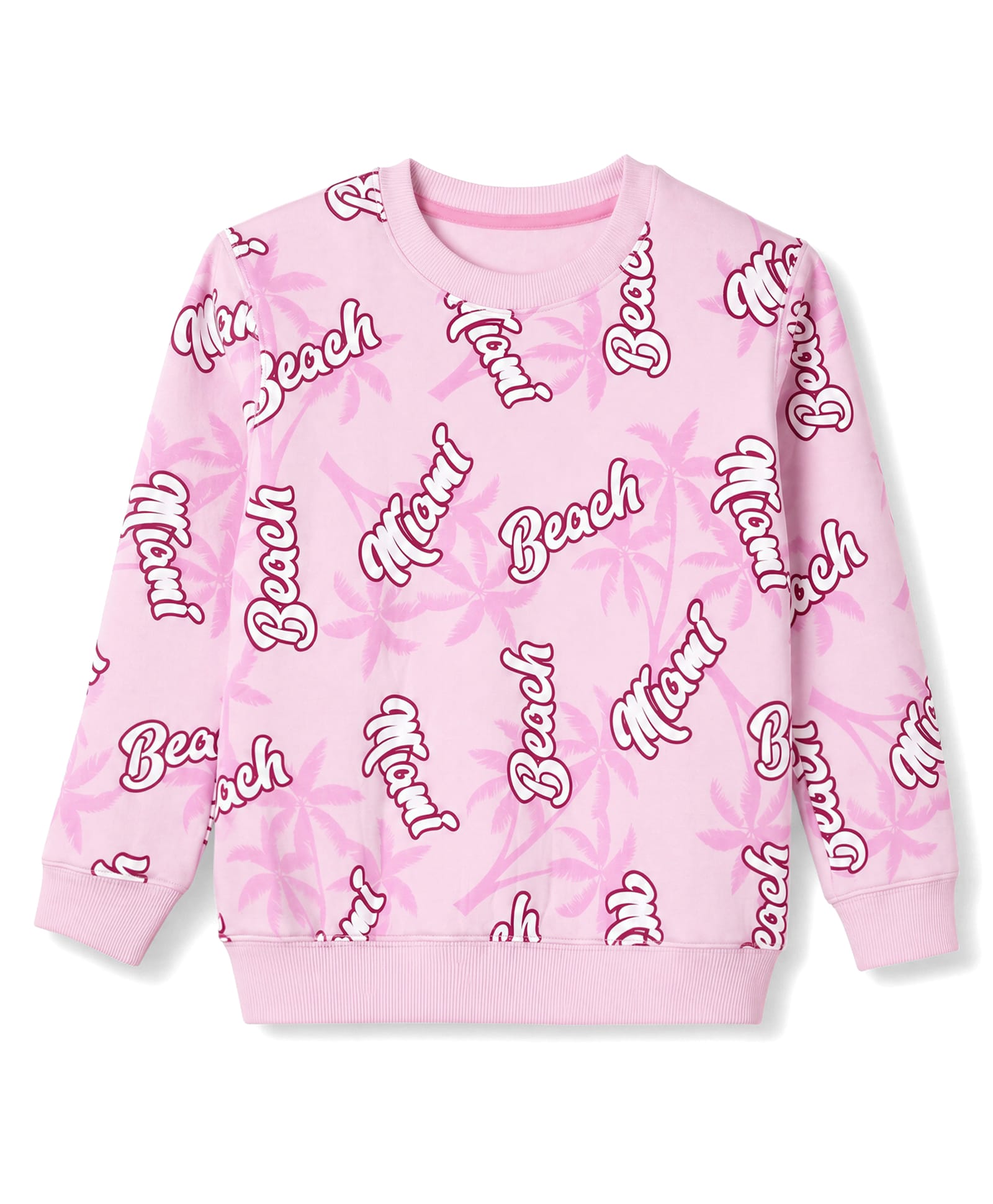 Doreme Fleece Knit Full Sleeves Miami Beach Printed Sweatshirt - Pink-image-17