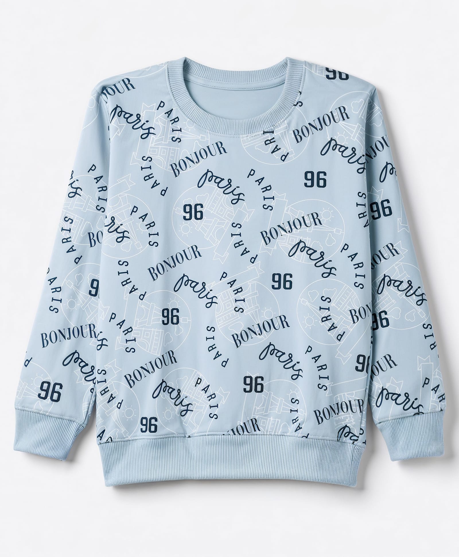 Doreme Fleece Knit Full Sleeves Paris Theme Printed Sweatshirt - Blue-image-47