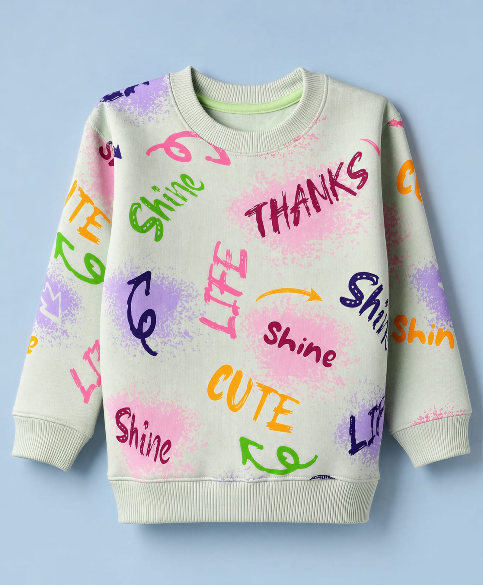 Doreme Fleece Knit Full Sleeves Typography Printed Sweatshirt - Sea Green-image-43