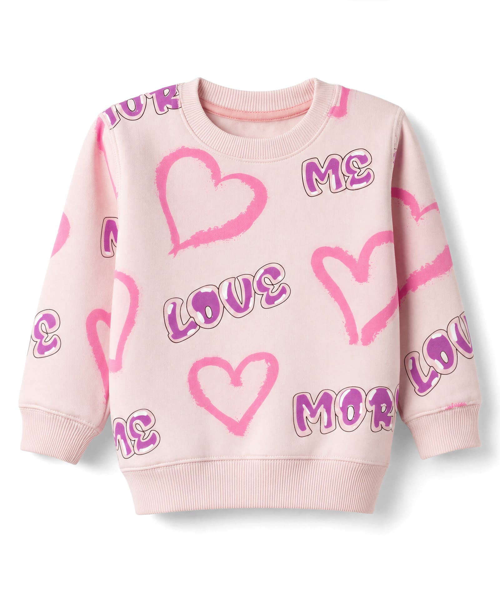 Doreme Fleece Knit Full Sleeves Hearts Printed Sweatshirt - Pink-picture-18