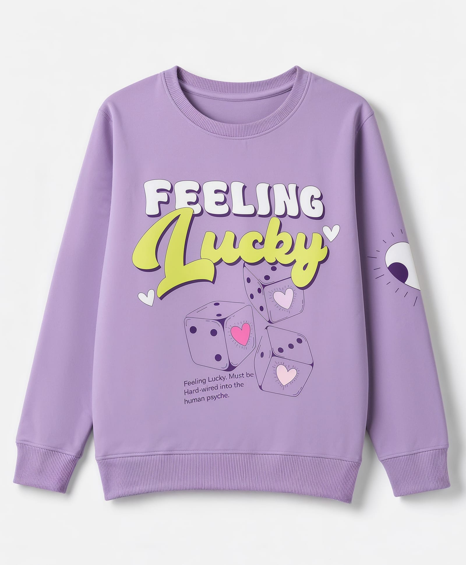 Doreme Fleece Knit Full Sleeves Feeling Lucky Printed Sweatshirt - Lilac-image-17