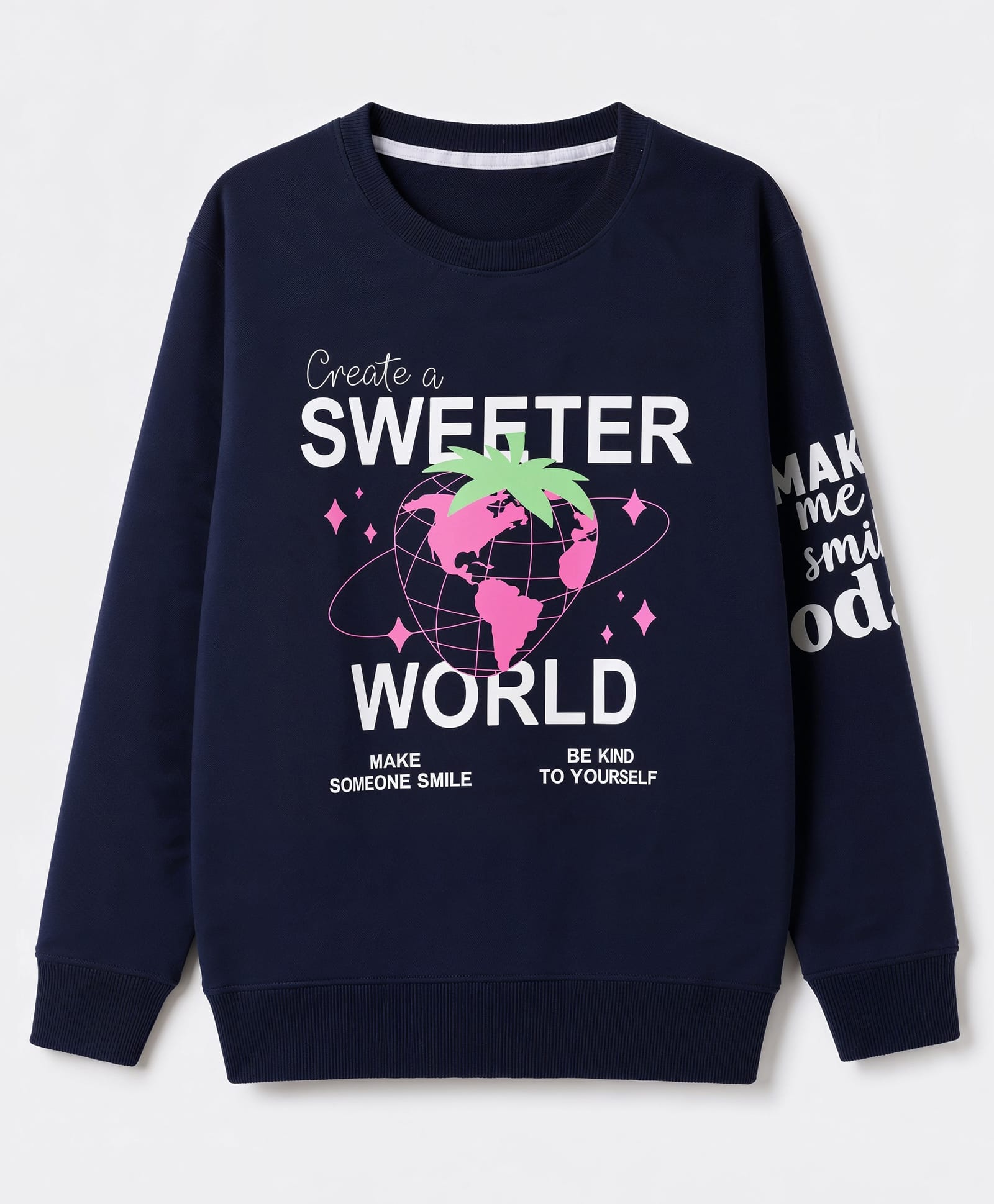 Doreme Fleece Knit Full Sleeves World Map Printed Sweatshirt - Navy Blue-image-10