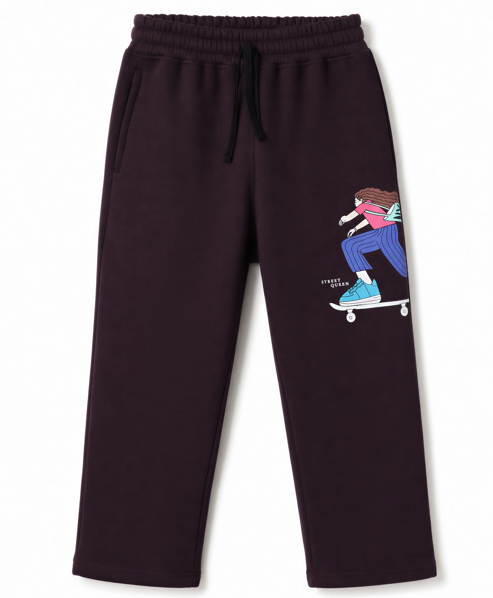 Doreme Fleece Knit Full Length Street Queen Printed Fleece & Woollen Pant - Wine-picture-26