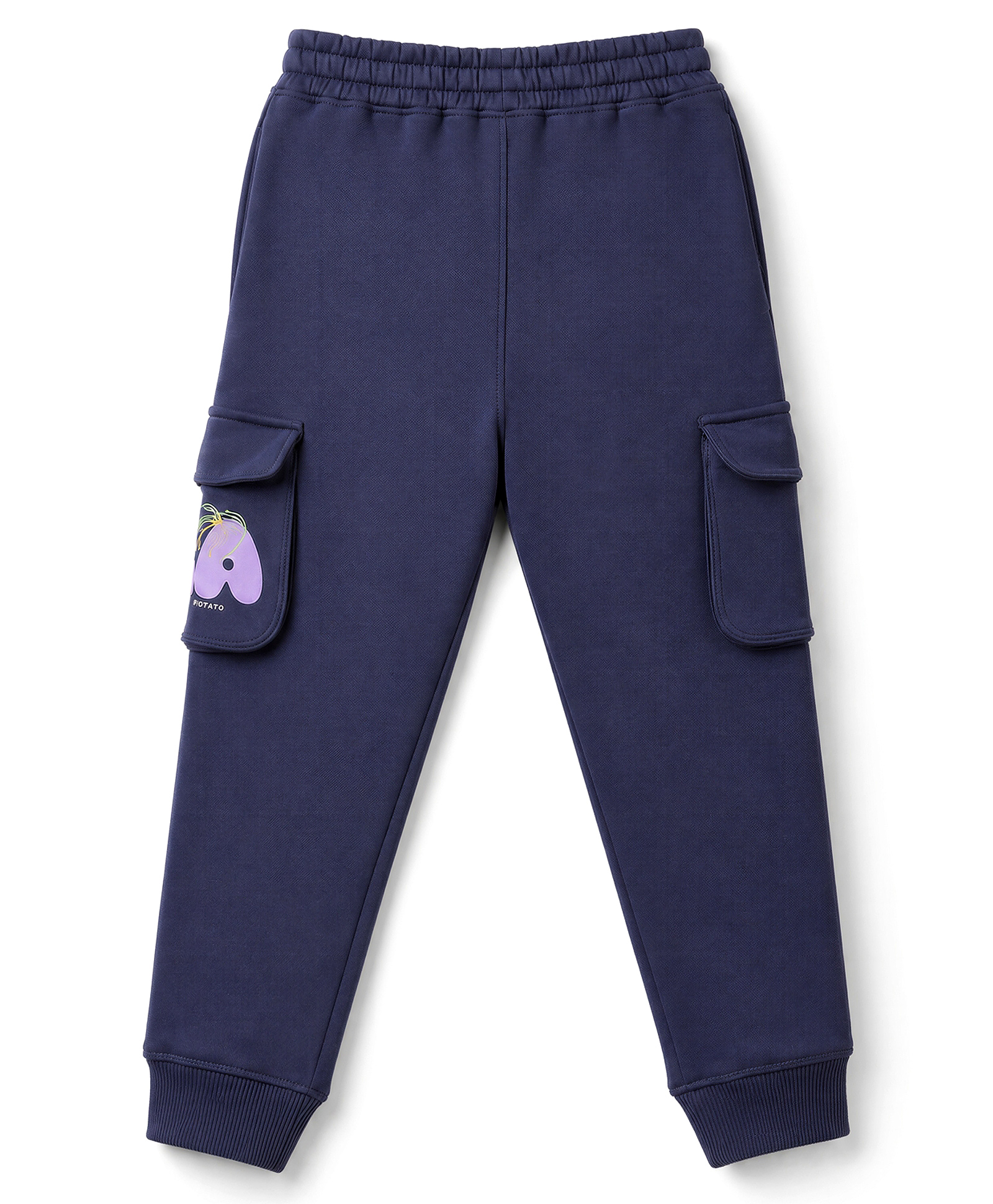 Doreme Fleece Knit Full Length LA Palm Island Printed Fleece & Woollen Pant With Cargo Pockets - Navy Blue-image-48