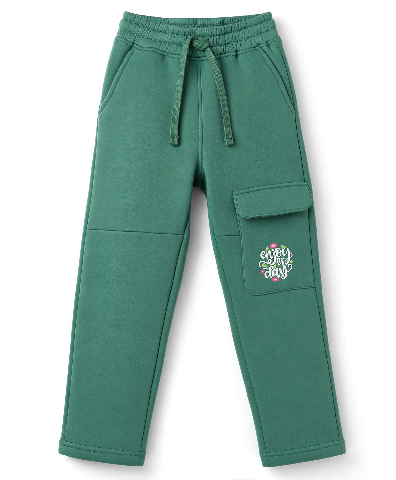 Doreme Fleece Knit Full Length Enjoy The Day Printed Fleece & Woollen Pant - Green-picture-36
