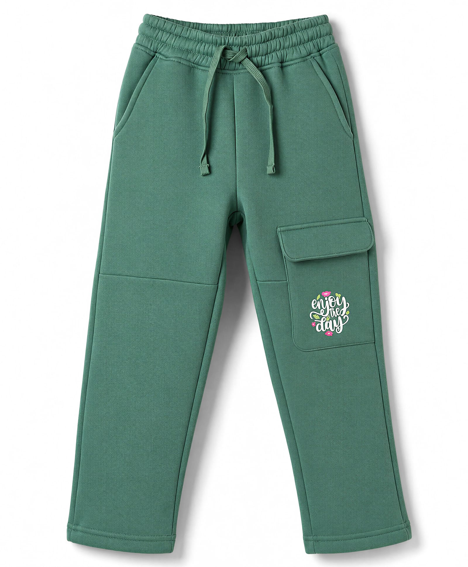 Doreme Fleece Knit Full Length Enjoy The Day Printed Fleece & Woollen Pant - Green-picture-33