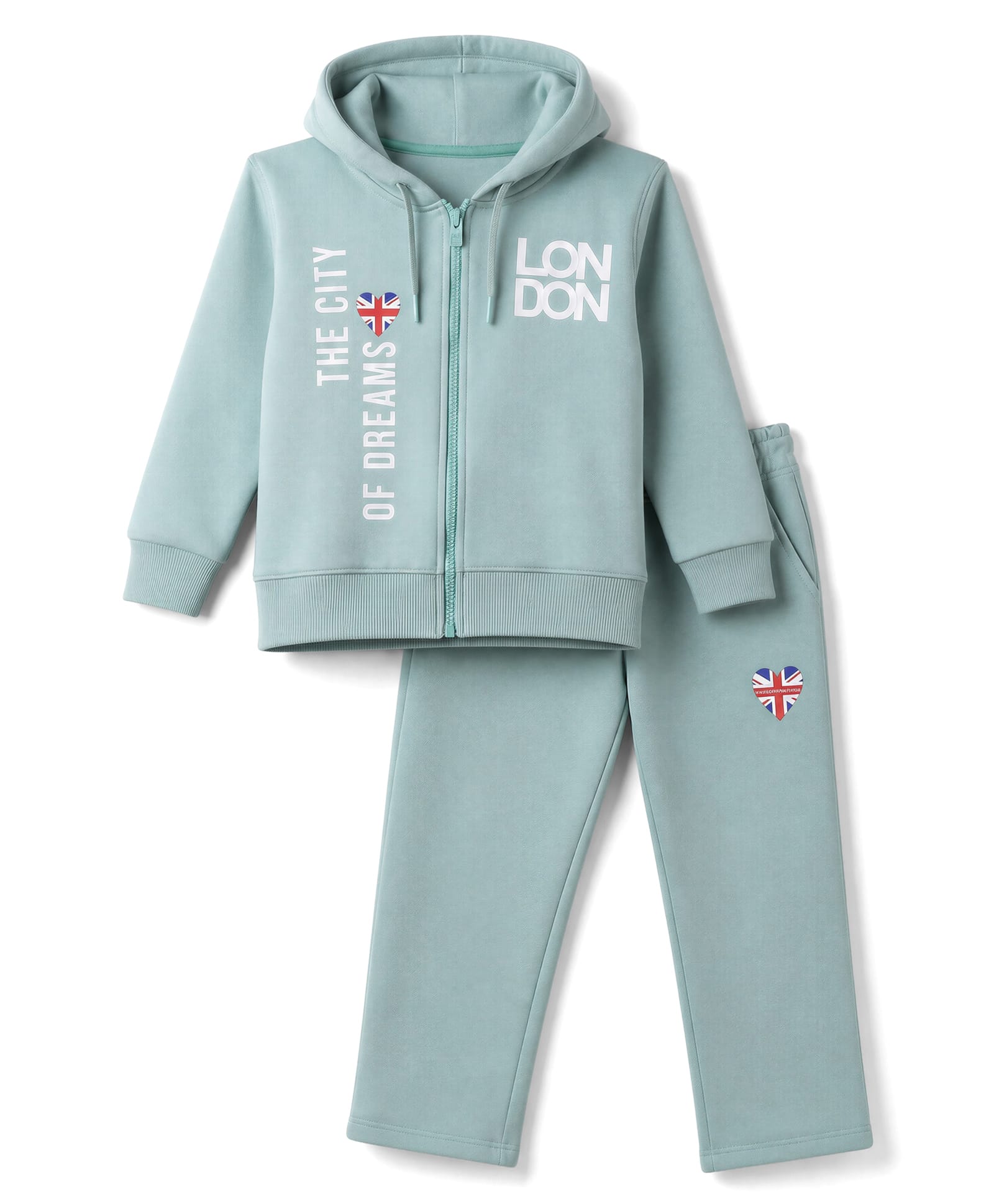 Doreme Fleece Knit Full Sleeves Winter Wear Hooded Sweat Jacket & Lounge Pant Set with Text Print - Aqua Blue-image-31