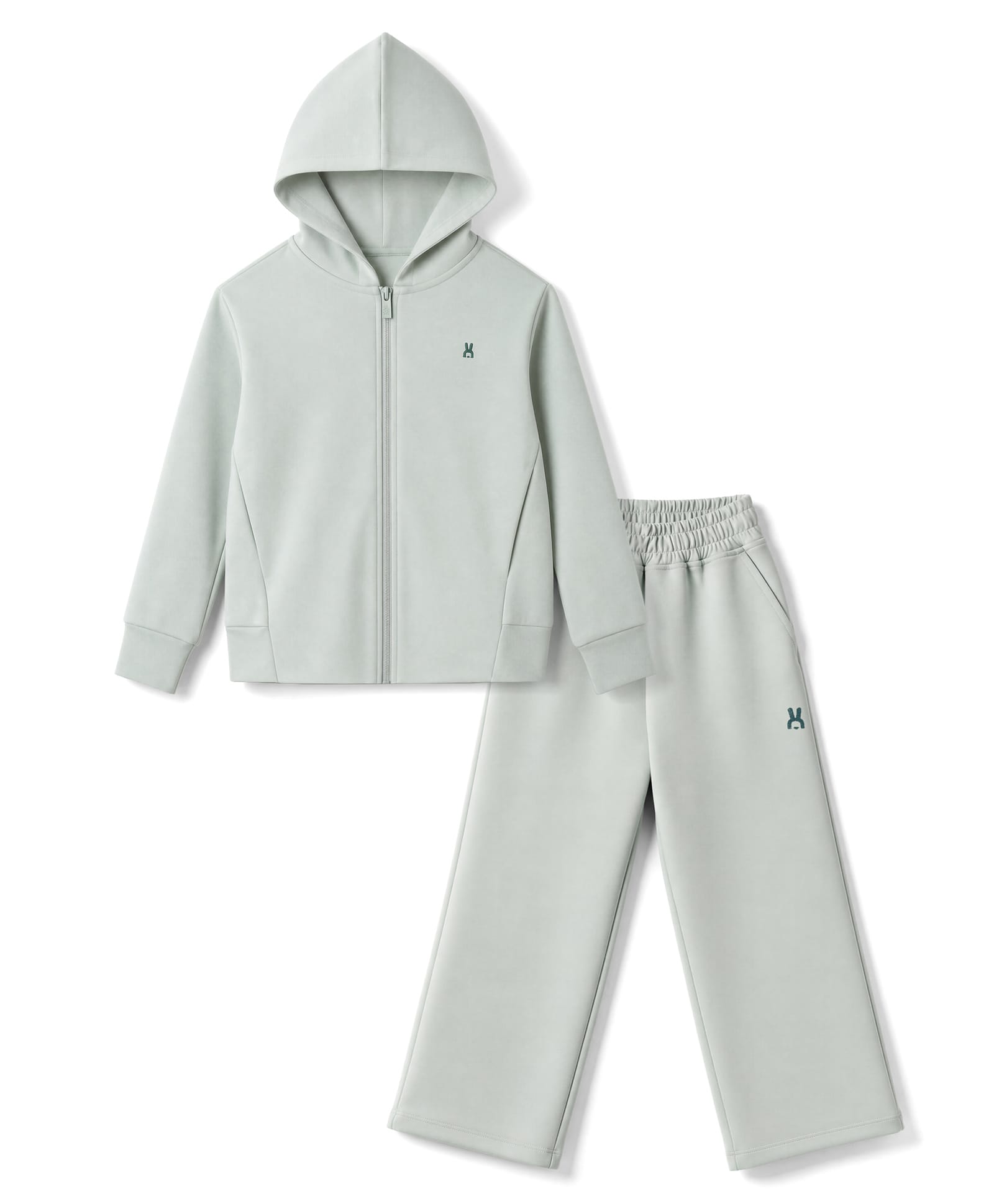 Doreme Fleece Knit Full Sleeves Winter Wear Solid Colour Hooded Sweat Jacket & Lounge Pant Set with Front & Back Print - Light Green-image-32