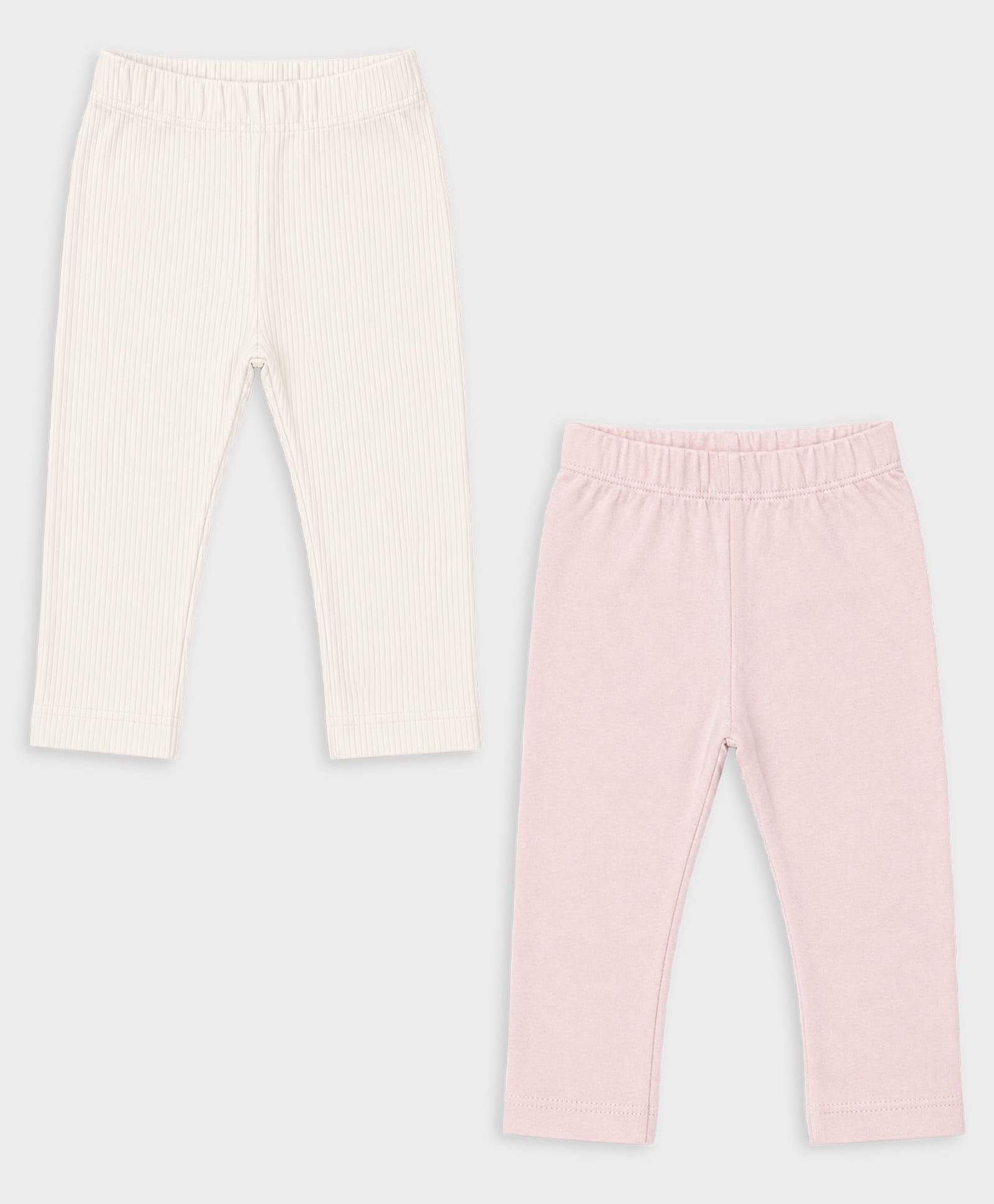 Mi Arcus Cotton Elastane Knit Pack Of 2 Striped & Solid Leggings - Cream & Peach-picture-26
