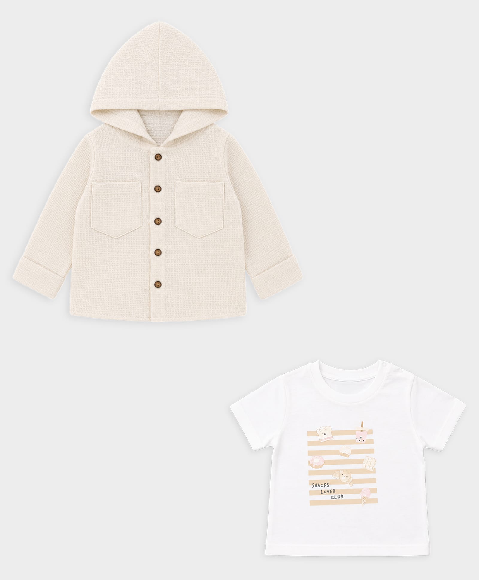 Mi Arcus 100% Cotton Knit Full Sleeves Solid Shirt With Striped Tee - White & Beige-picture-42