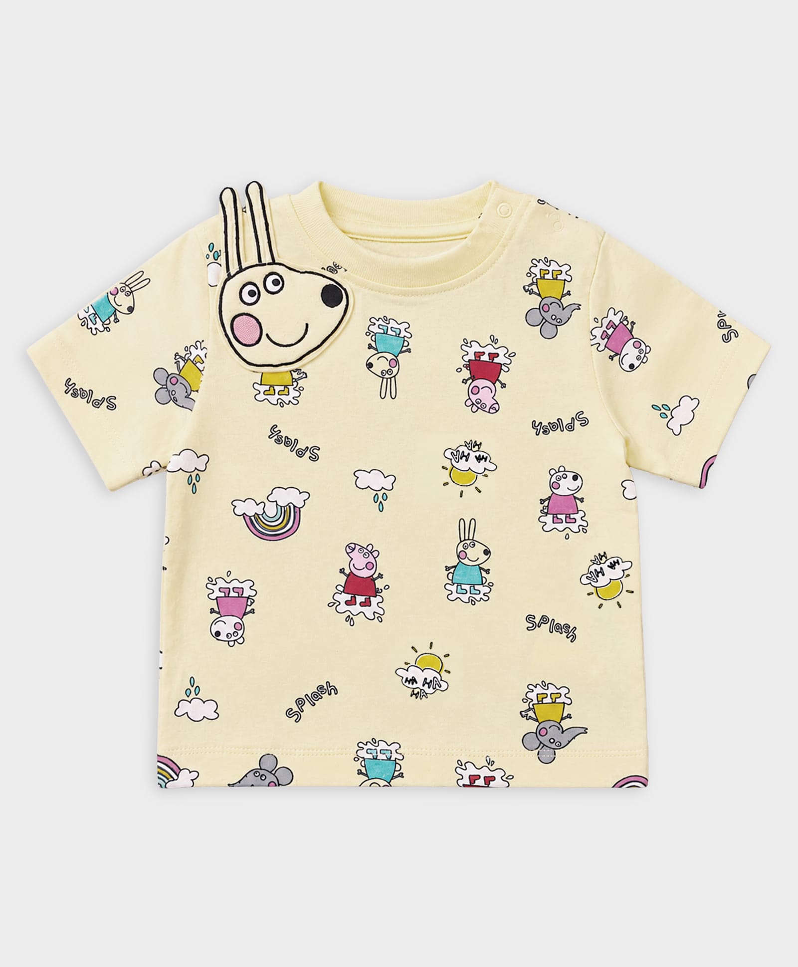 Mi Arcus Cotton Woven Peppa Pig Featuring Half Sleeves Character Printed & Patch Applique Detailed Tee - Yellow-picture-16
