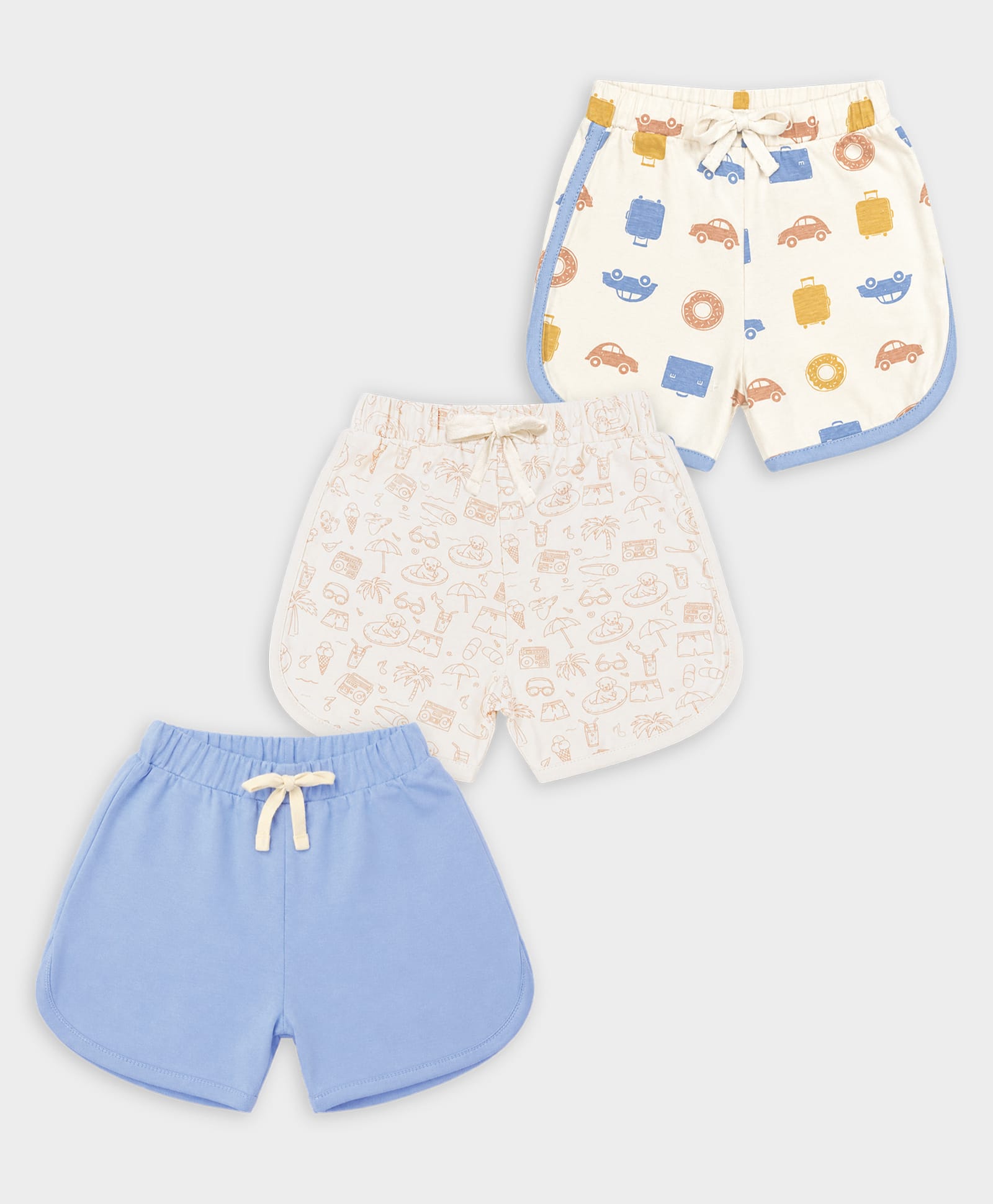 Mi Arcus 100% Cotton Knit Pack Of 3 Solid Vehicles & Beach Theme Printed Shorts - Multi Colour-picture-15