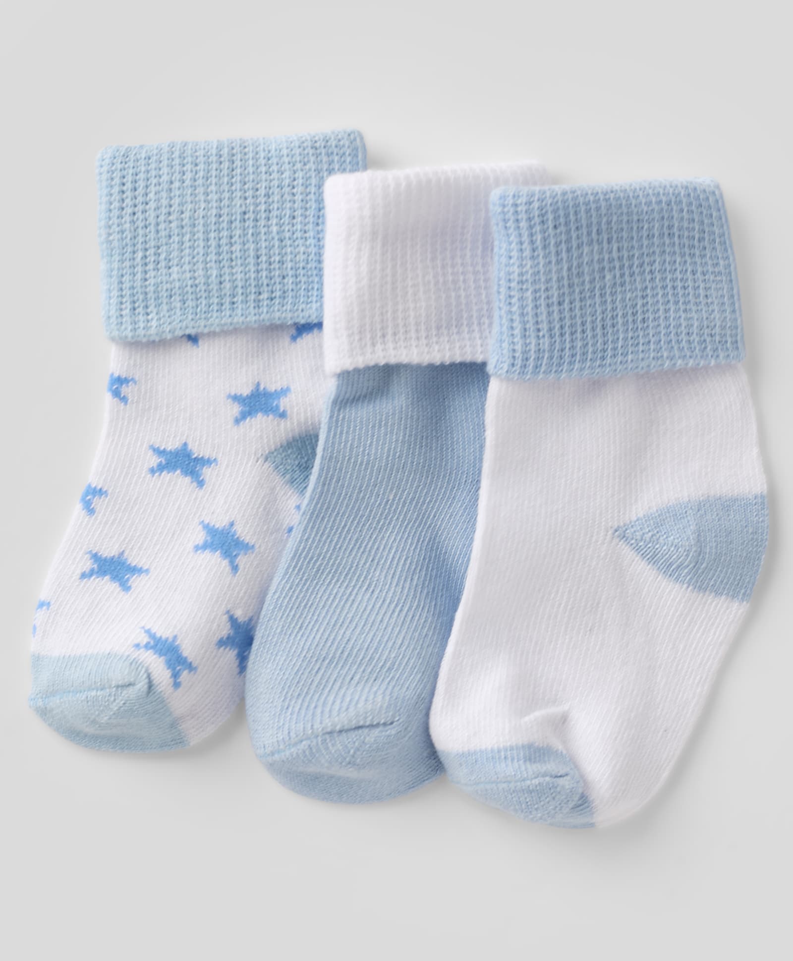 Doodle Poodle Cotton Knit Ankle Length Socks with Star Design Pack of 3 - White Sky Blue-picture-37