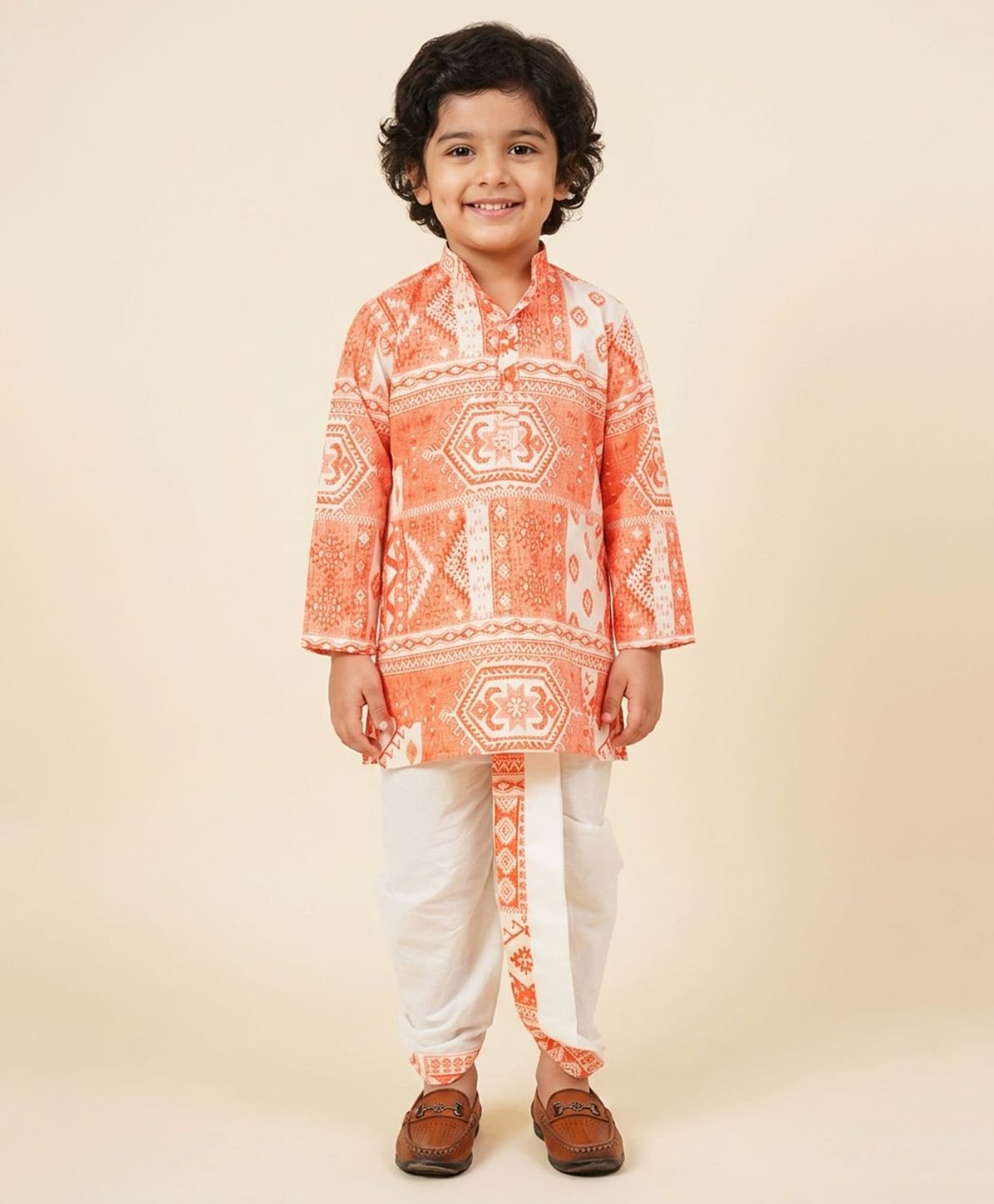AJ Dezines Silk Woven Full Sleeves Abstract Printed Kurta & Dhoti Set - Orange-picture-6