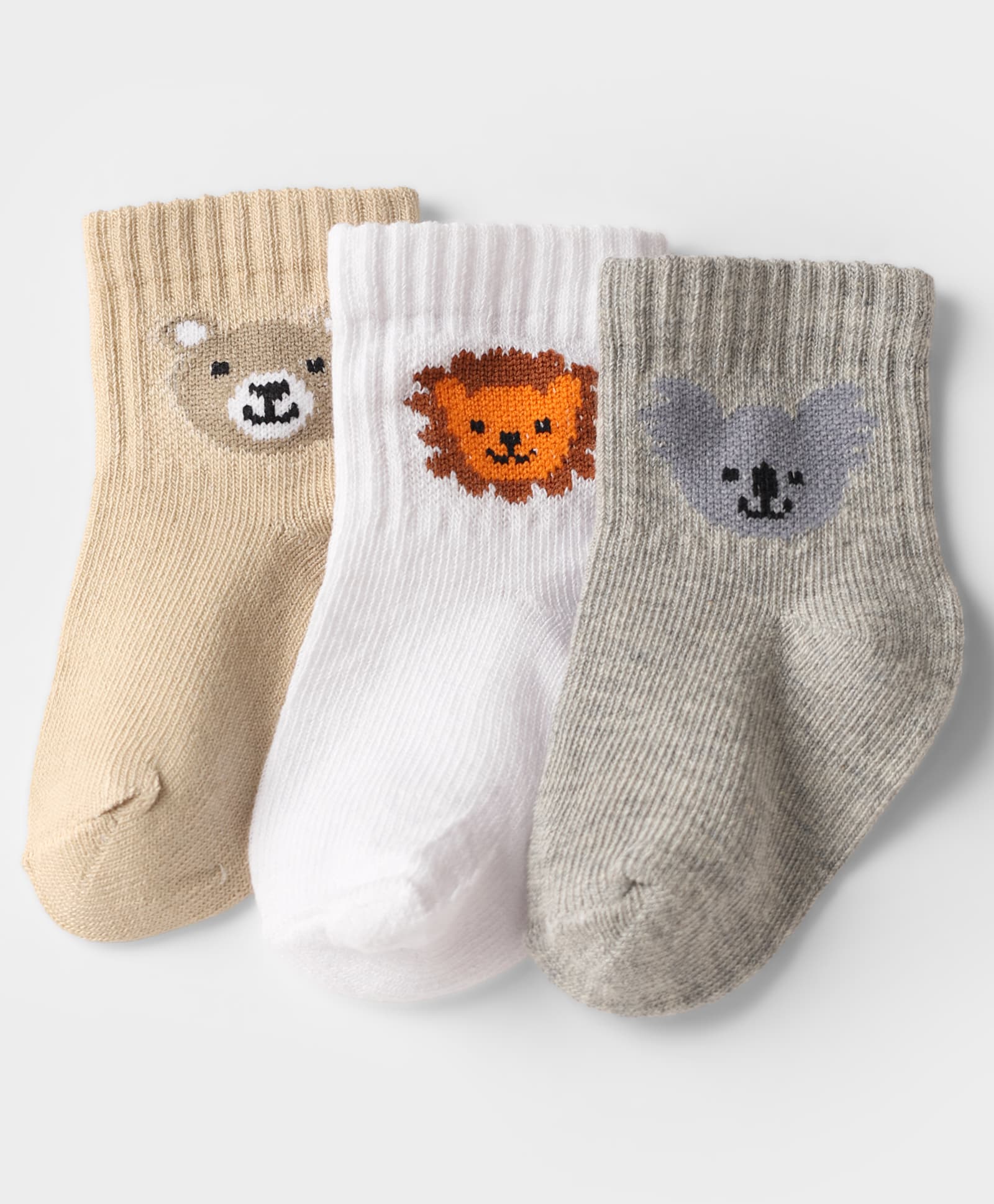 Doodle Poodle Knit Ankle Length Socks with Bear Lion Koala Design Pack of 3 - Beige White Grey-picture-12