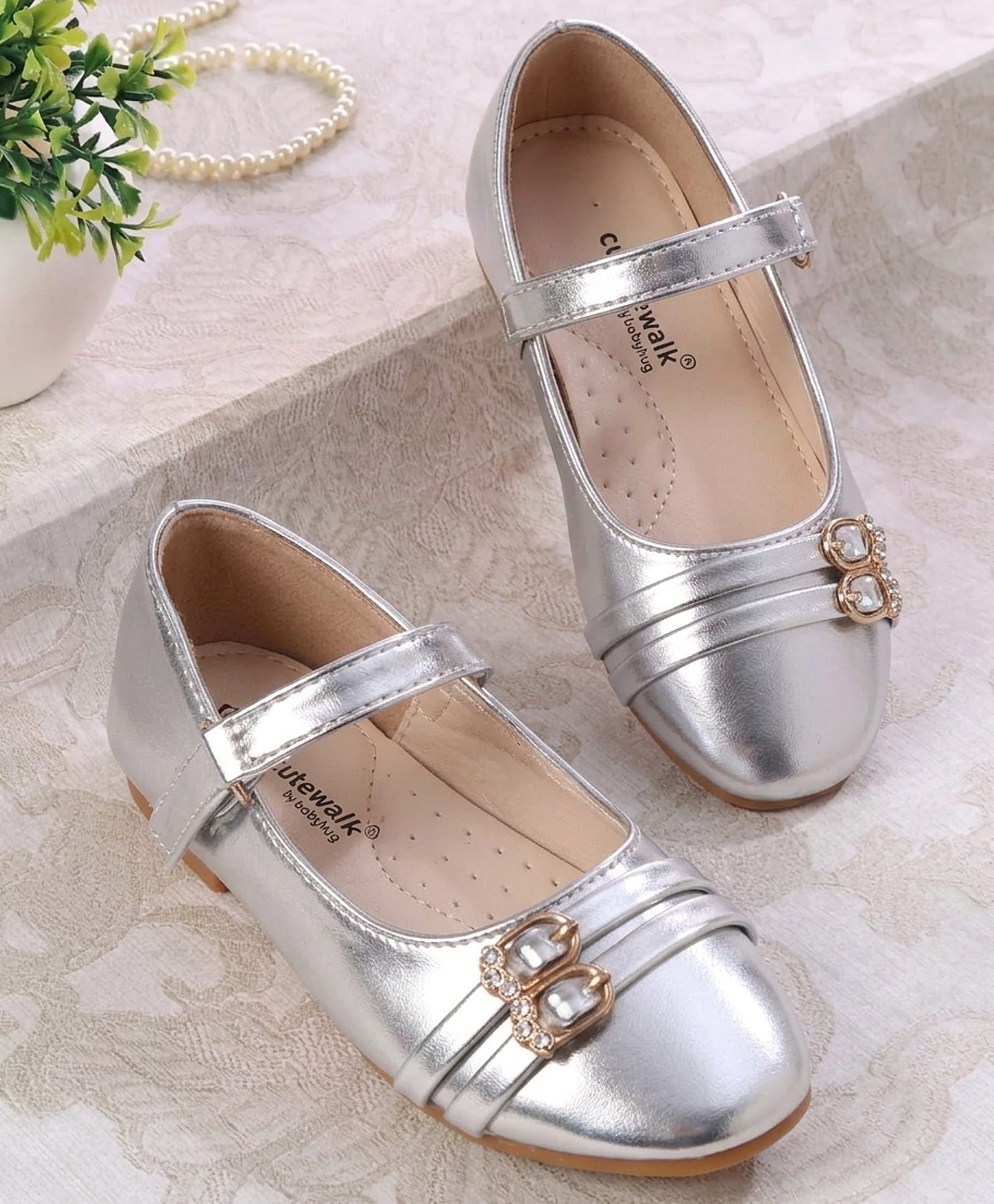 Cute Walk by Babyhug Velcro Closure Ballerina With Stone - Silver-image-8